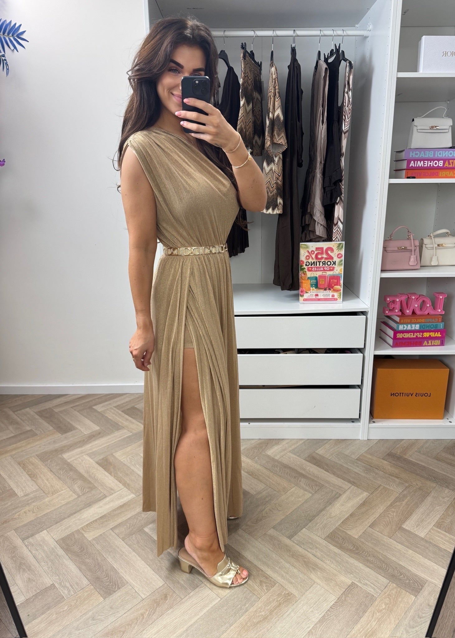 Long Jumpsuit Lurex Split Beige