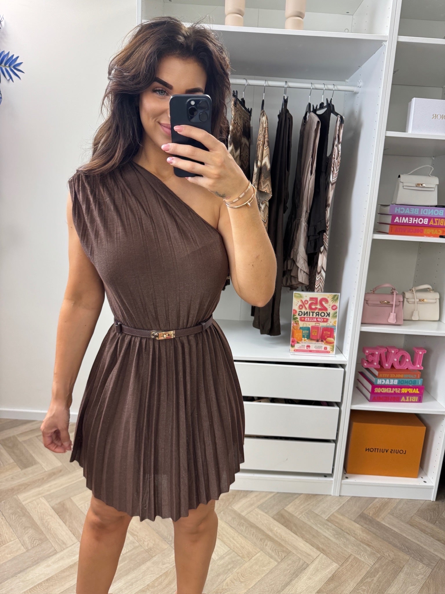 Dress Lurex Split Kort Choco
