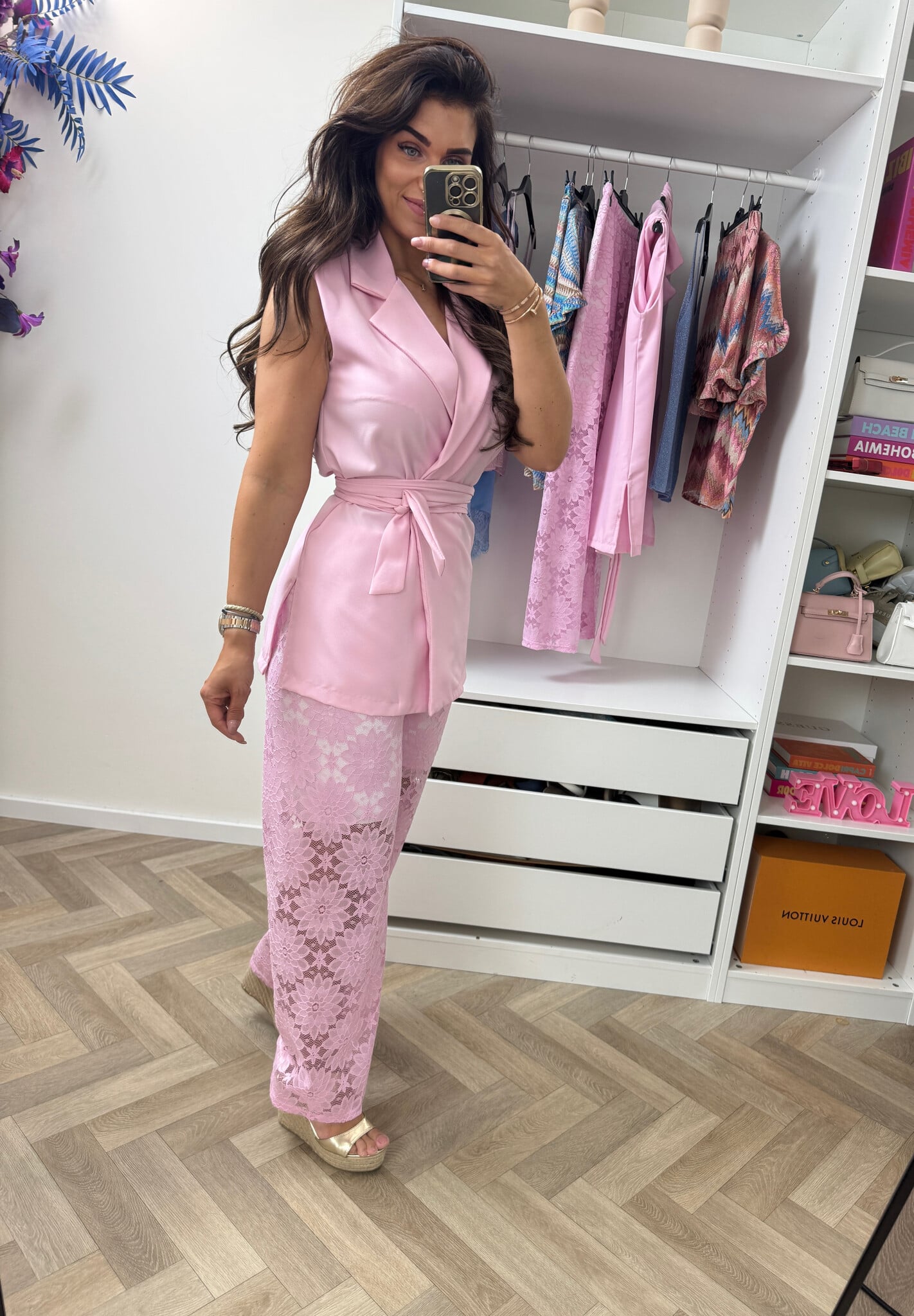 Set Lace Gilet Pink