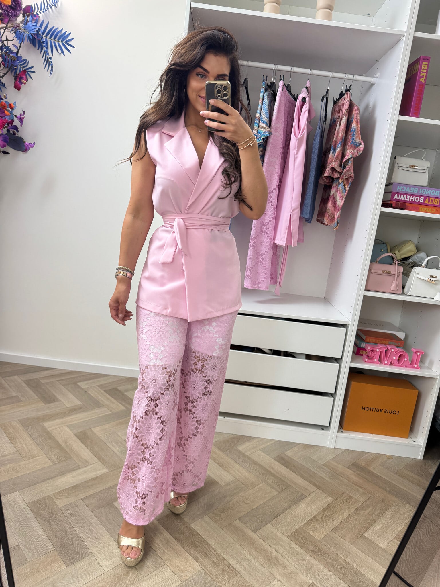 Set Lace Gilet Pink