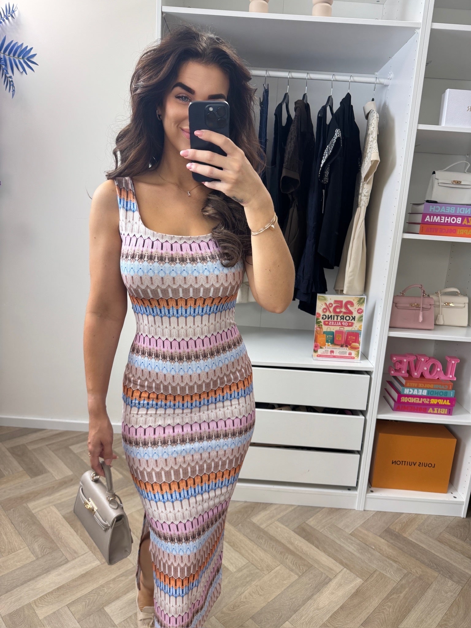 Long Dress Stella Print Beige