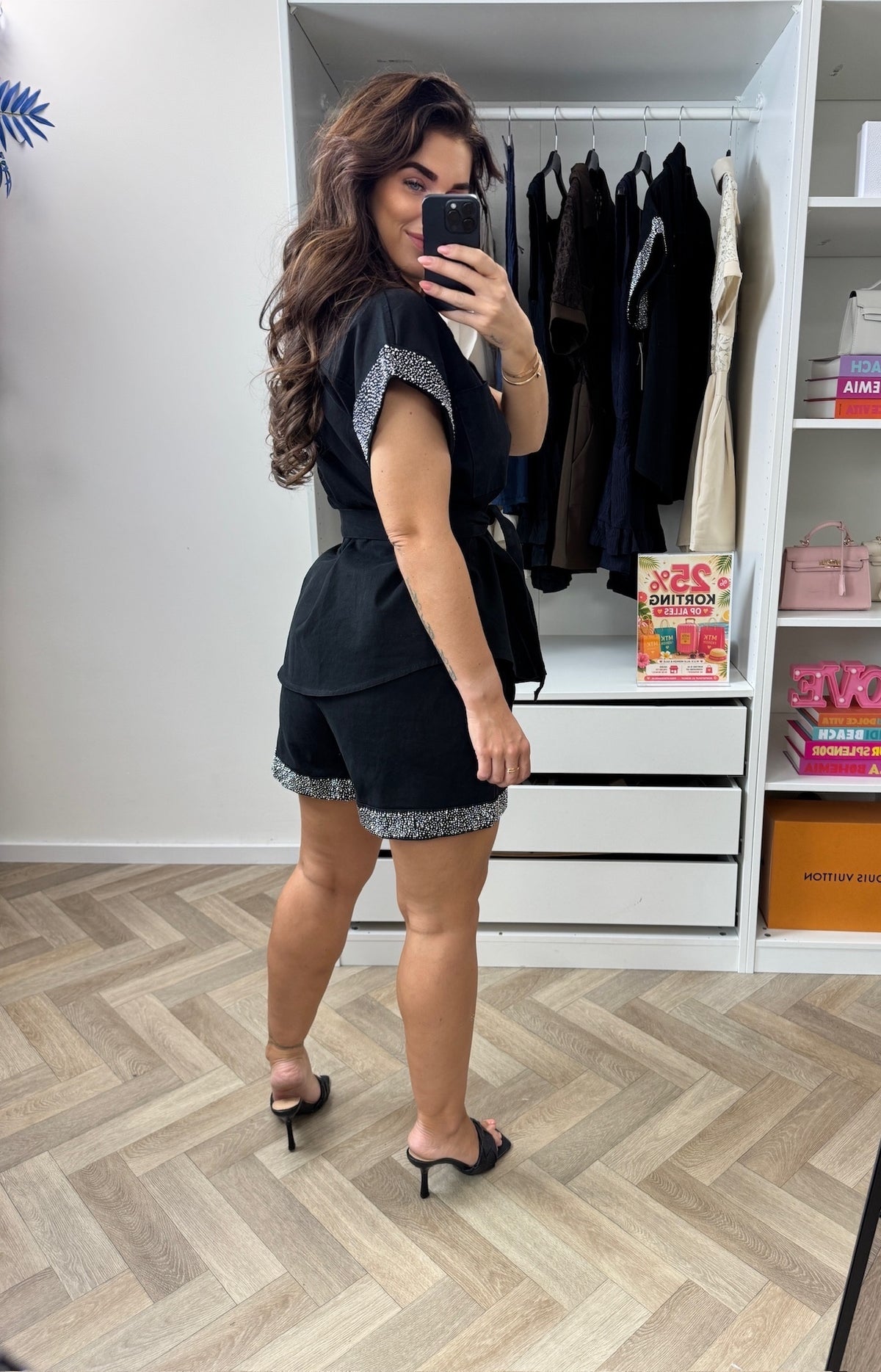 2 Delige Set Denim Diamonds Black
