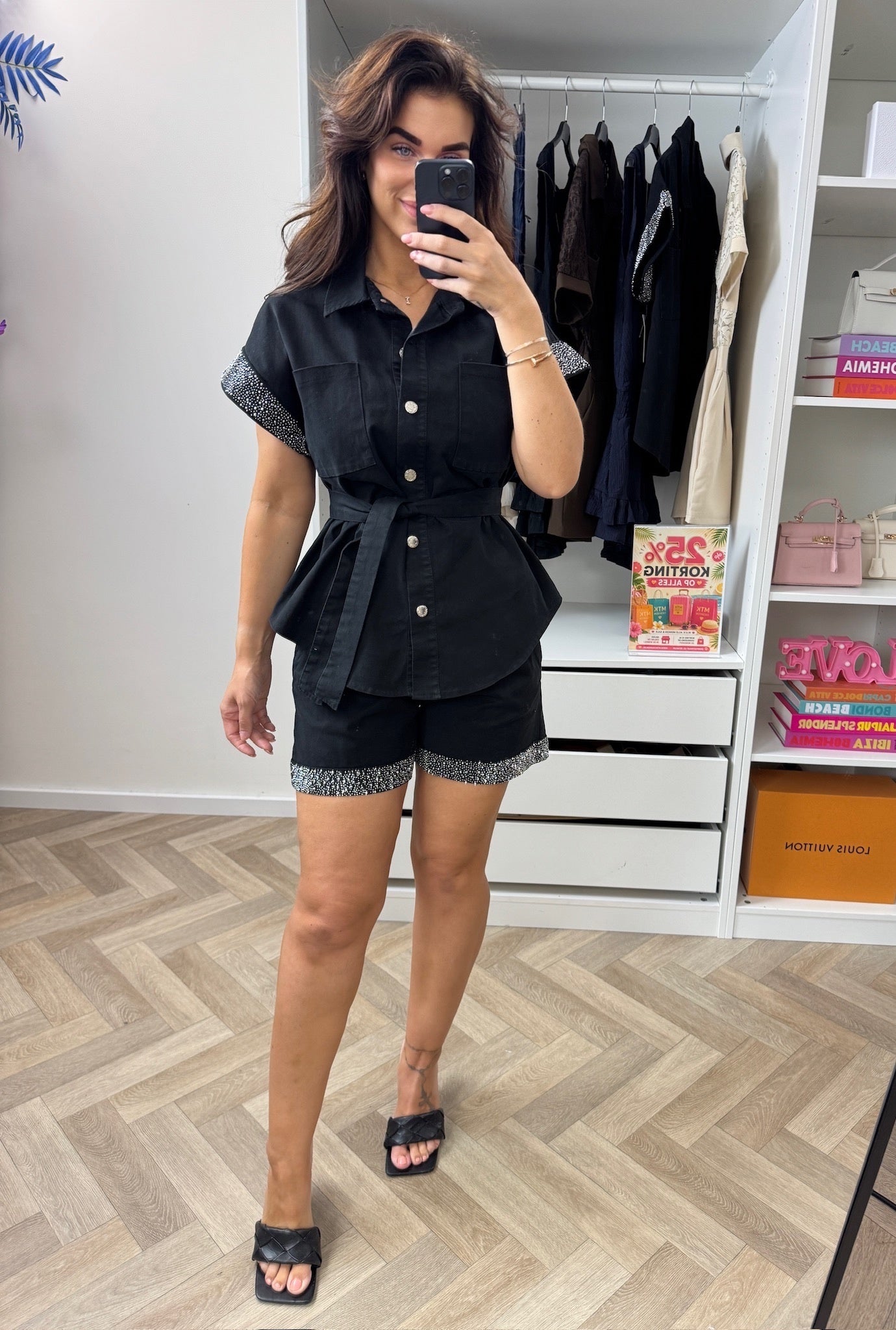 2 Delige Set Denim Diamonds Black
