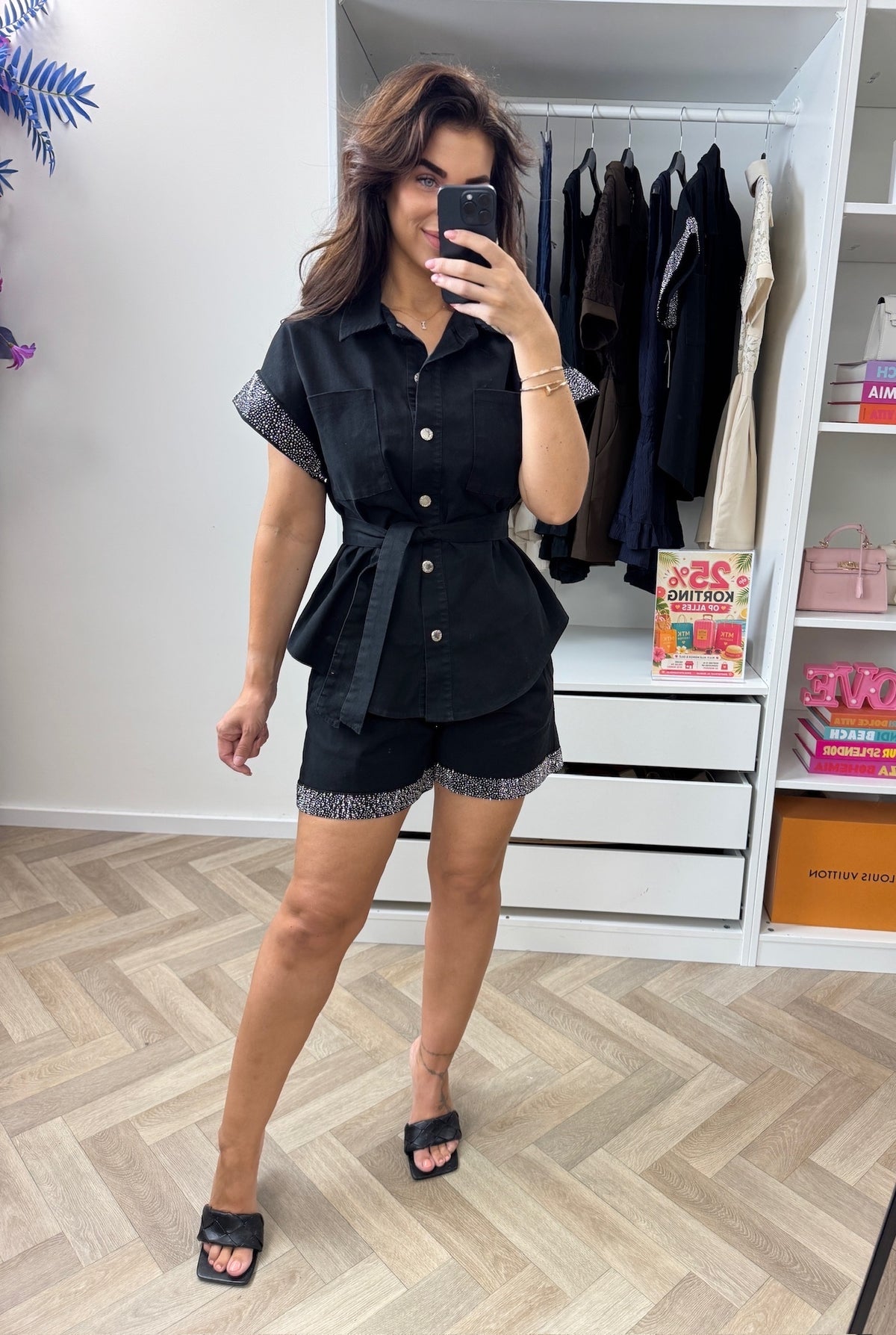 2 Delige Set Denim Diamonds Black