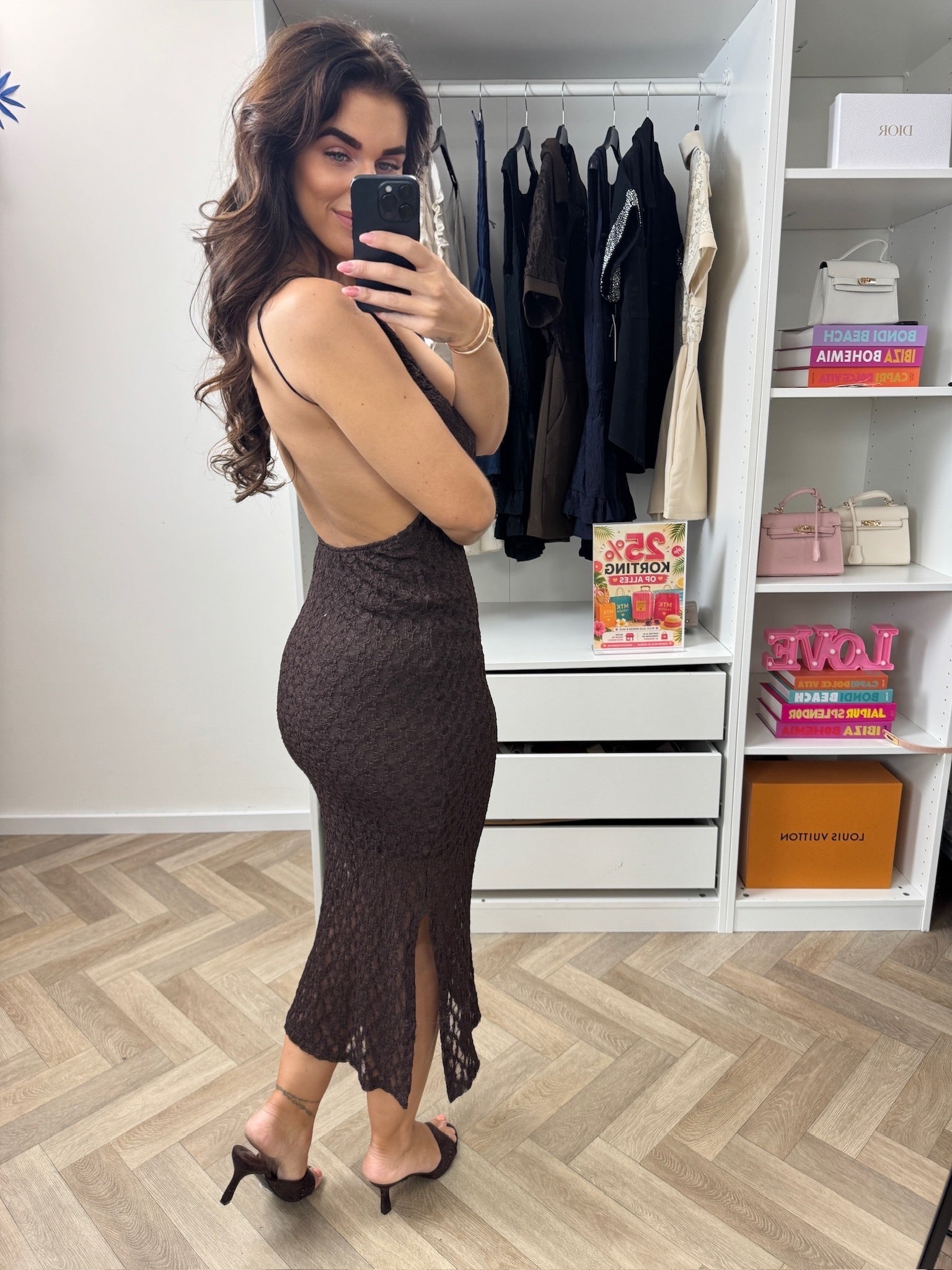 Long Dress Lace Halter Choco
