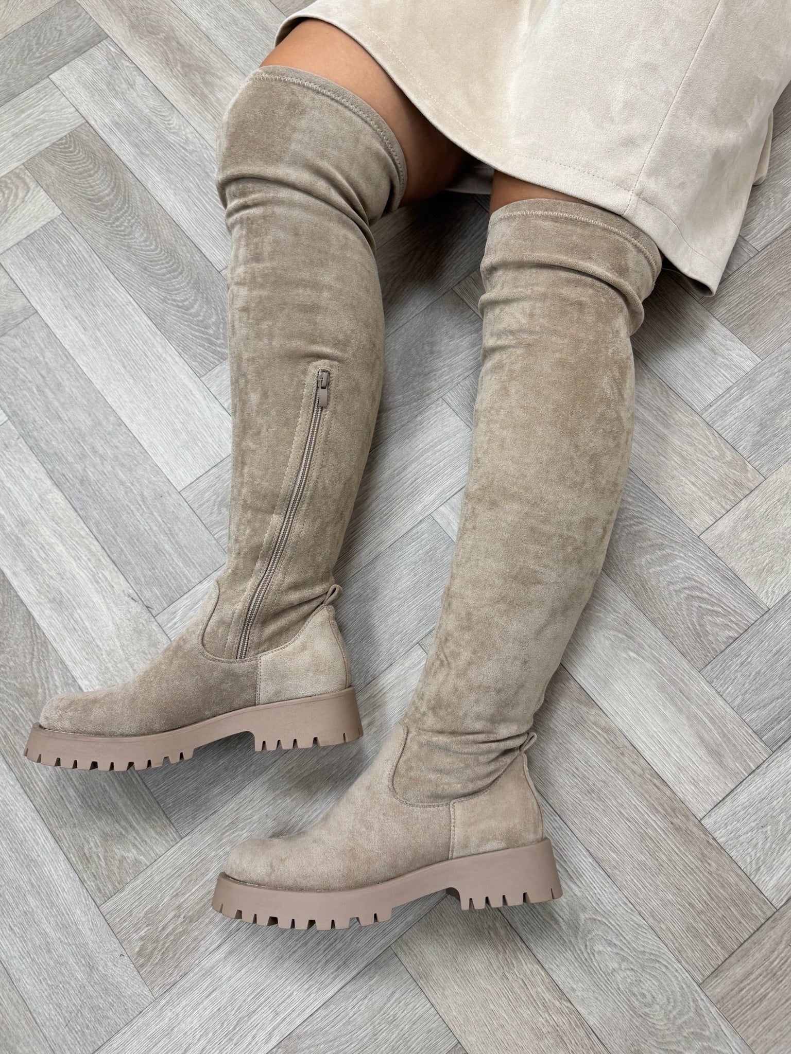 Overknee Boots Macy Suede Khaki DE339S