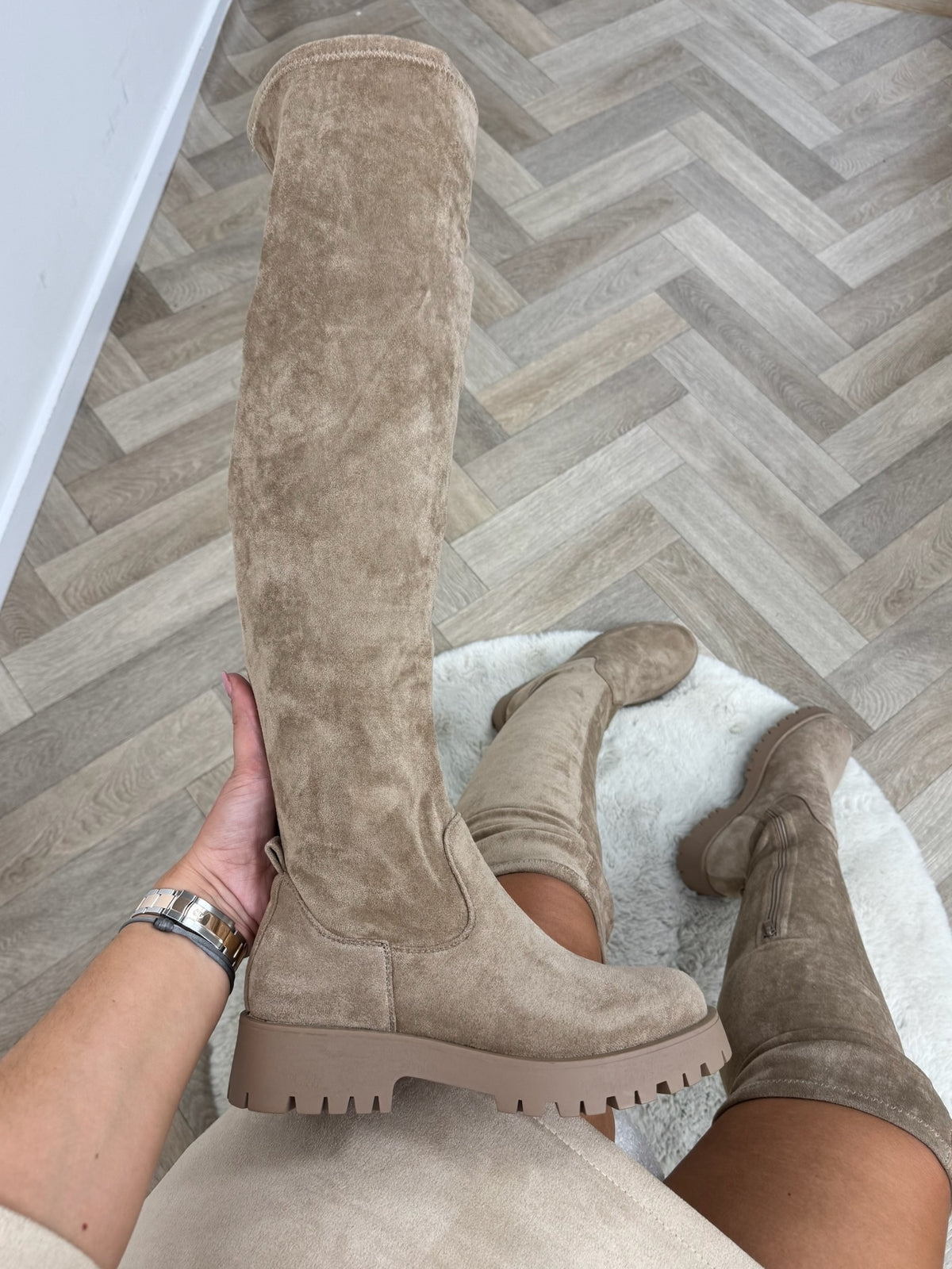 Overknee Boots Macy Suede Khaki DE339S
