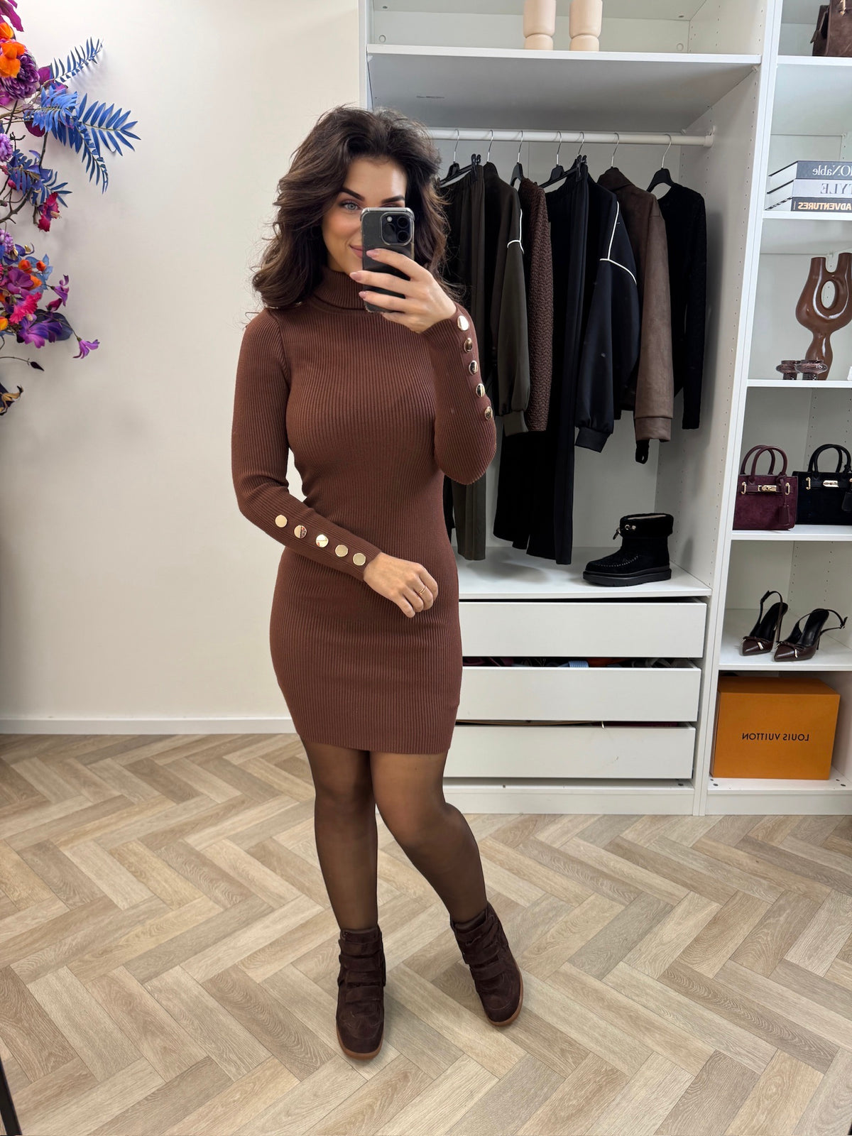 Col Dress Button Choco YH16904