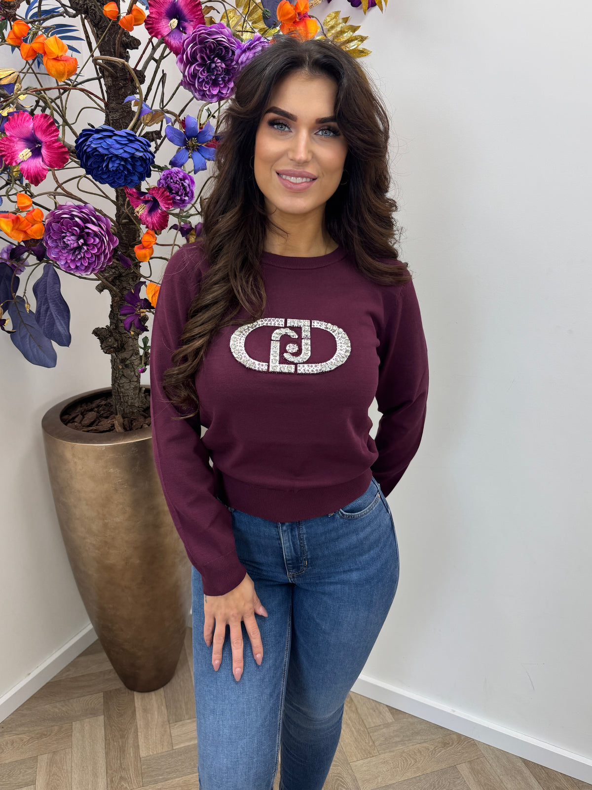 Sweater Round Logo Aubergine Monogram Stone Liu Jo 2002