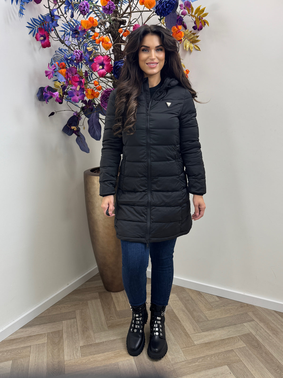 New Aleta Long Puffer Jacket Black Guess 1485