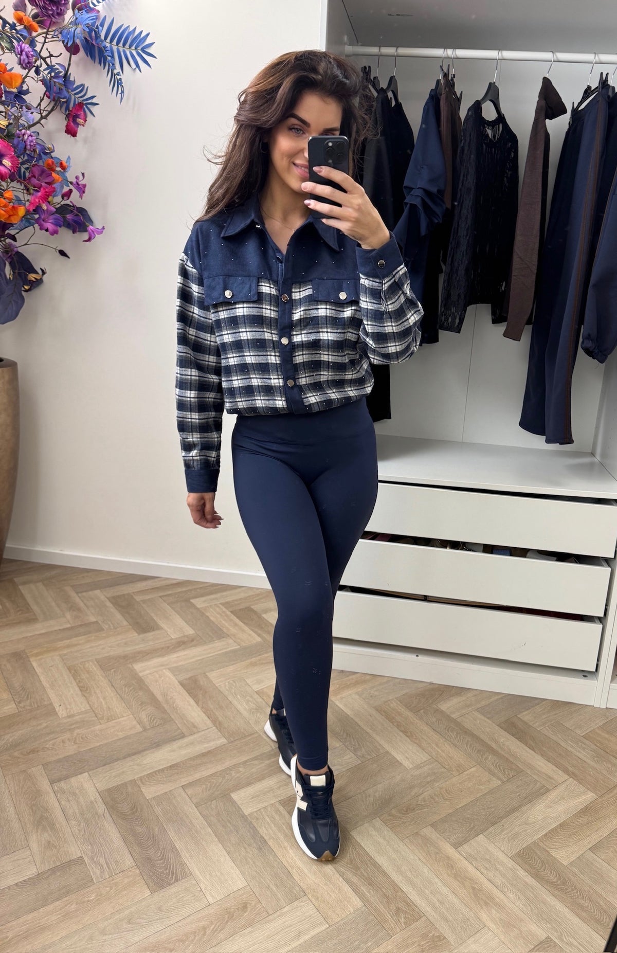 Blouse Diamonds Suede Ruit  Navy 15030