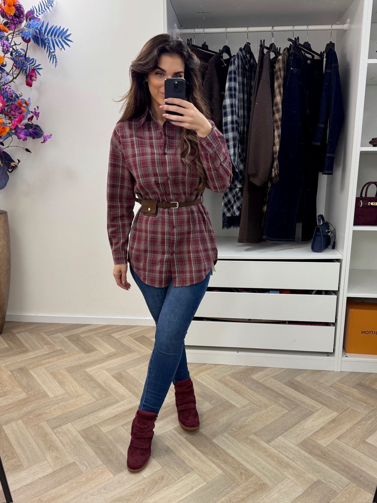 Ruit Blouse With Belt New Bordeaux H70777