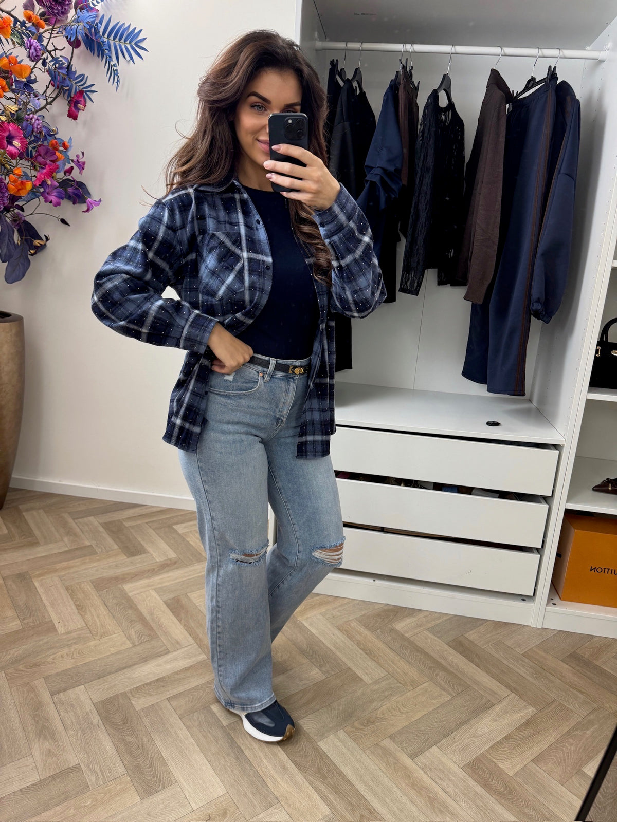 Ruit Blouse Flam Navy CY5707A