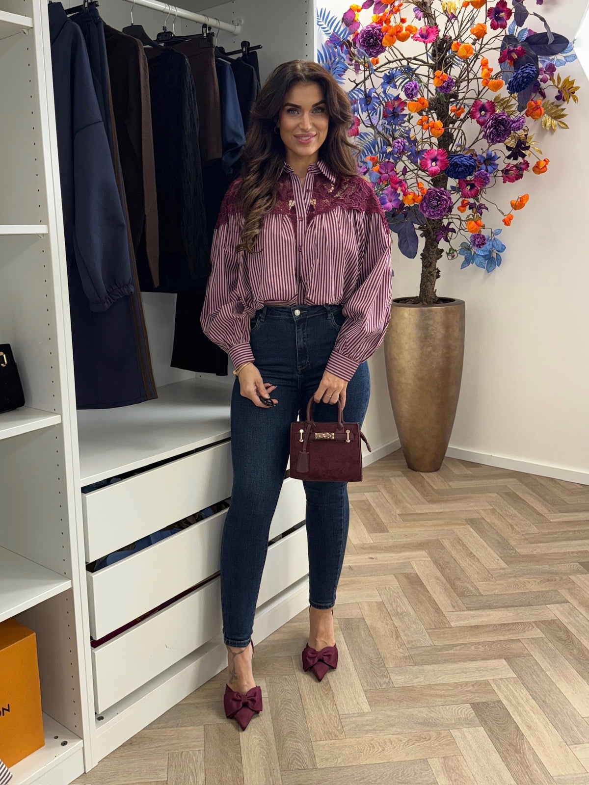 Blouse Stripes Cherry Wine 9918