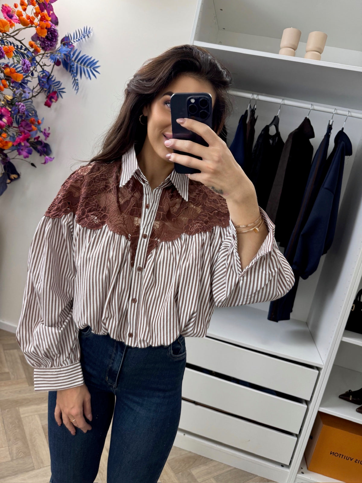 Blouse Stripes Cherry Choco 9918