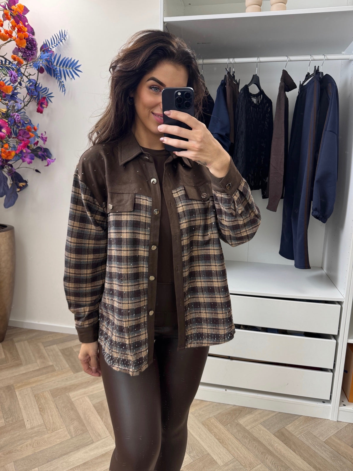 Blouse Diamonds Suede Ruit Choco 5030