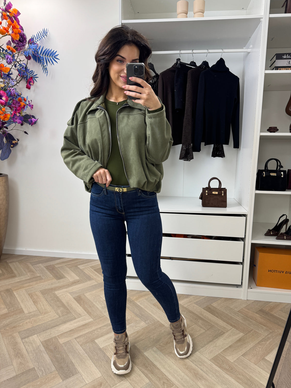 Suede Look Bomber Jacket Army