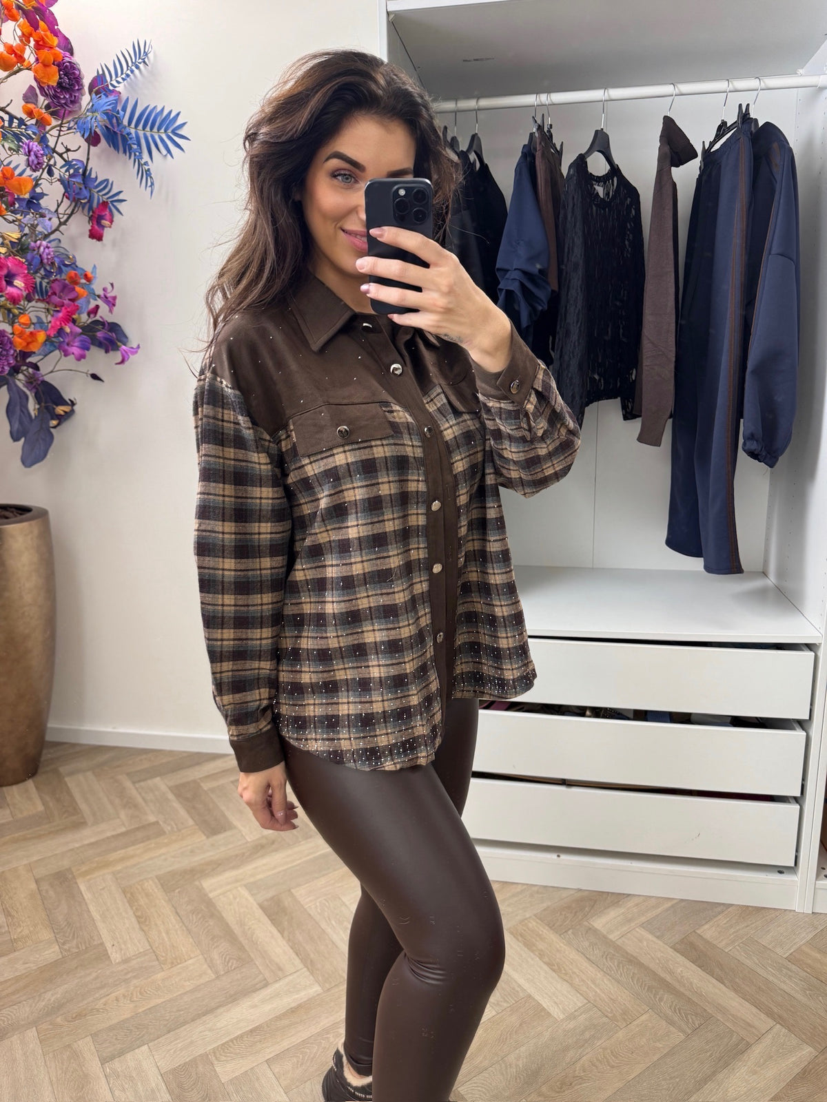 Blouse Diamonds Suede Ruit Choco 5030