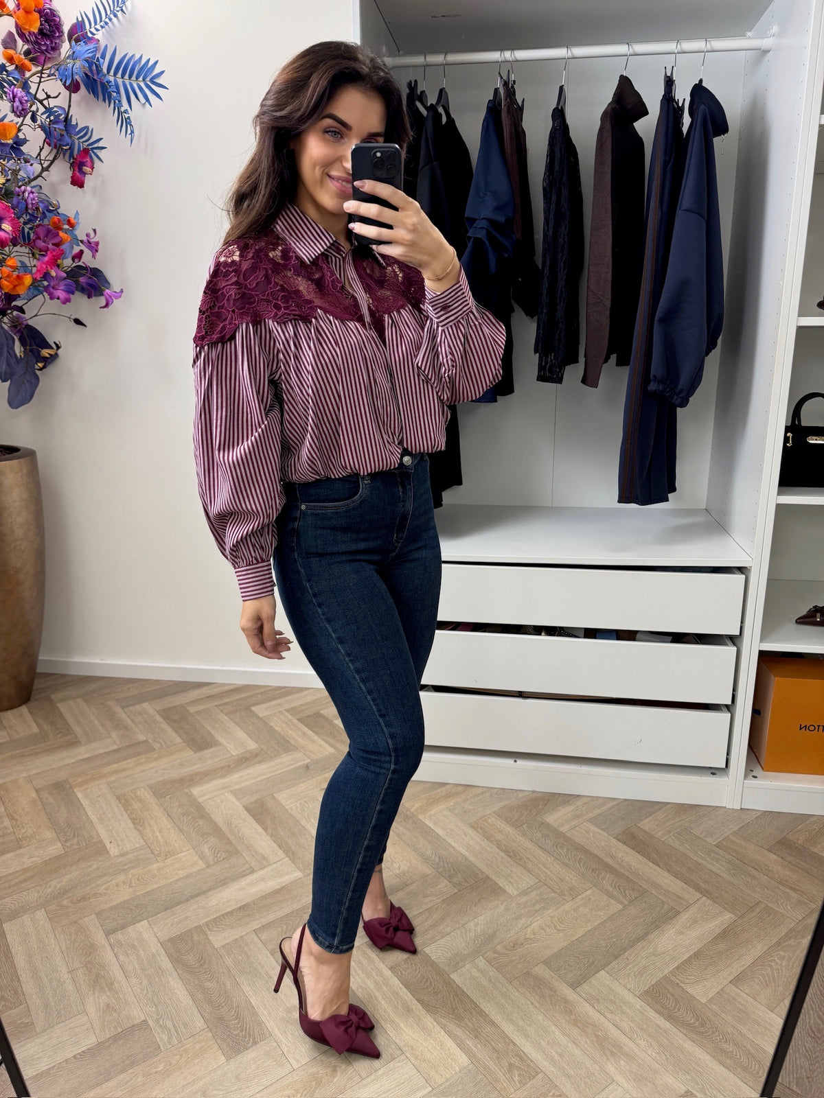 Blouse Stripes Cherry Wine 9918