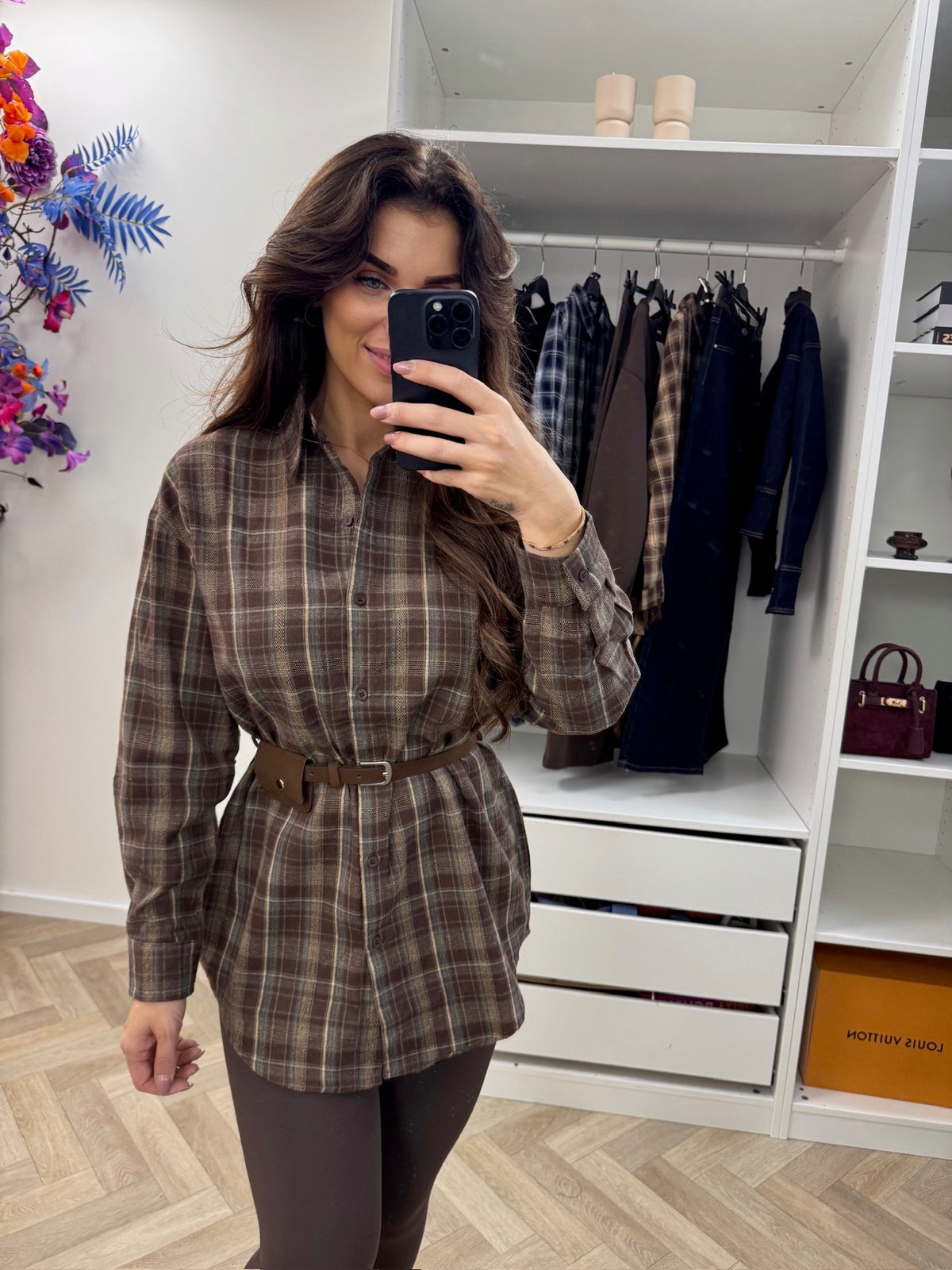 Ruit Blouse With Belt New Choco H70777
