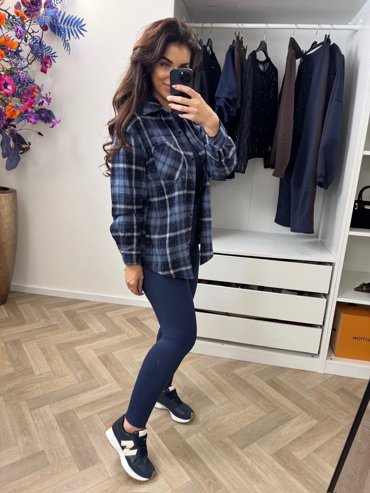 Ruit Blouse Flam Navy CY5707A