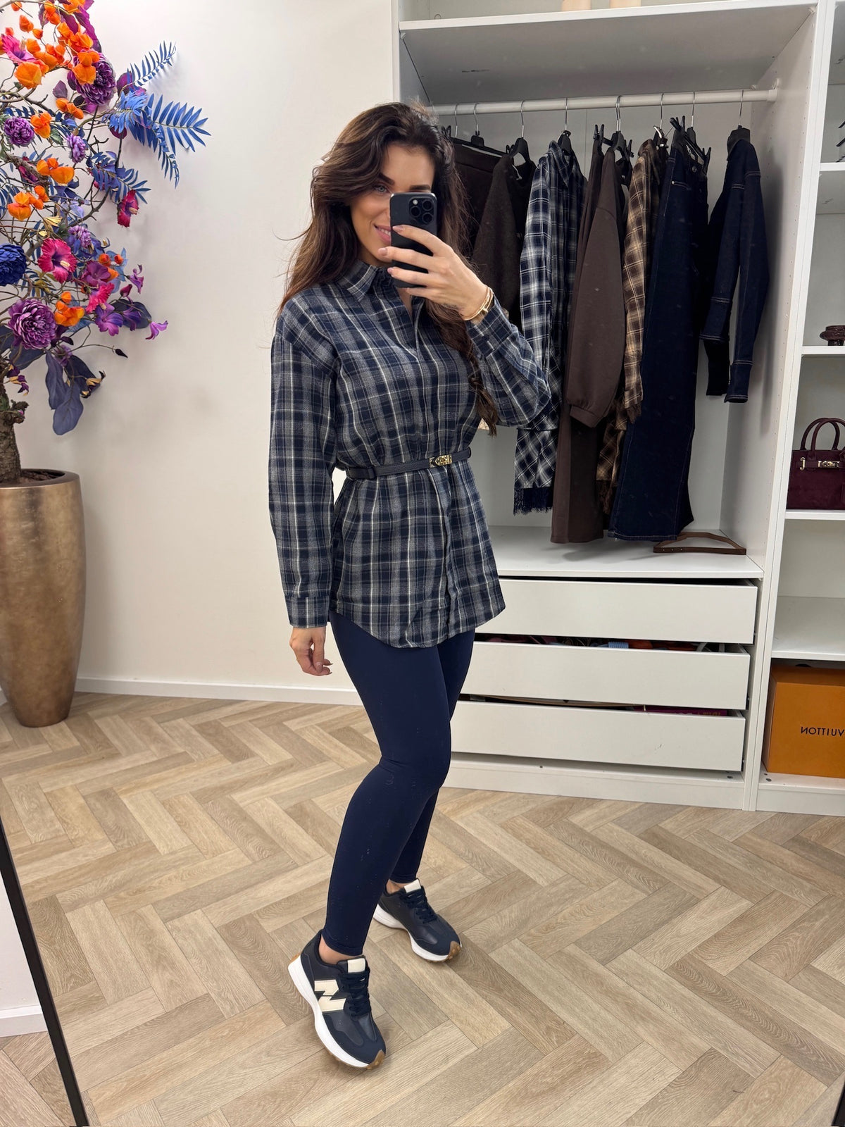 Ruit Blouse With Belt New Navy  H70777