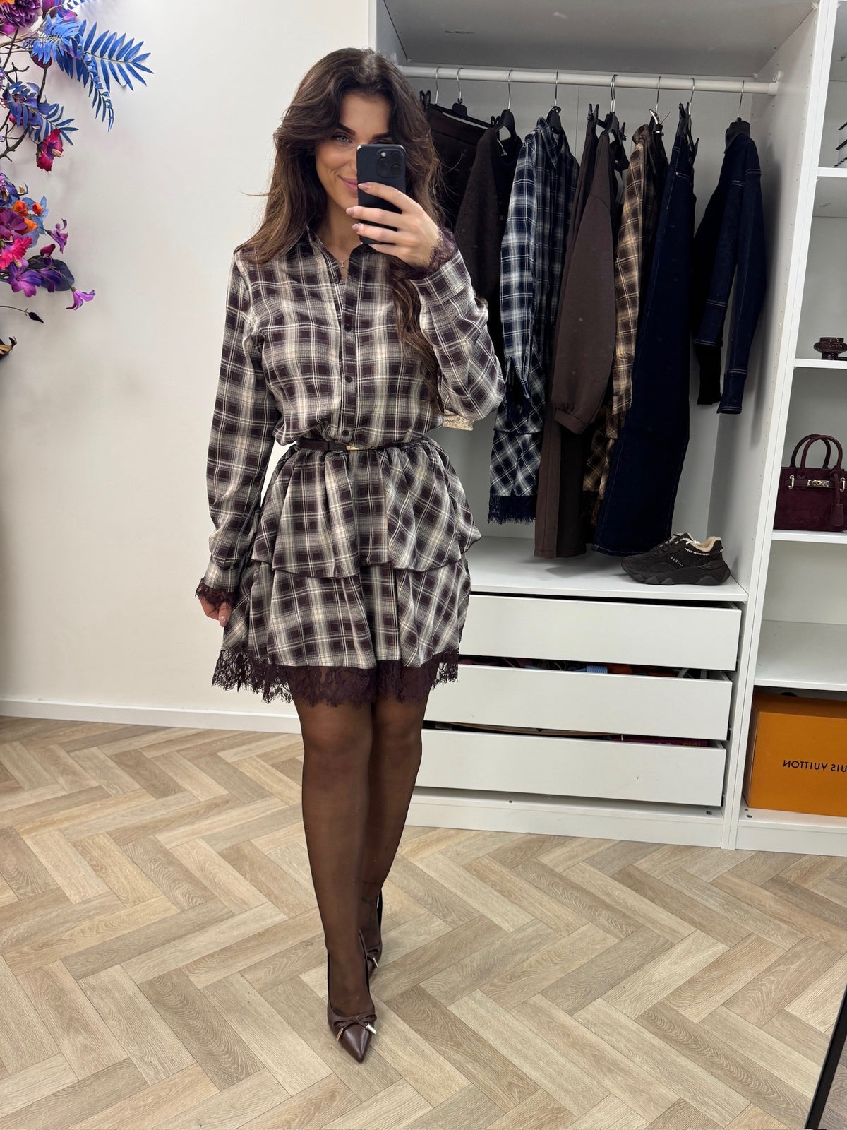 Dress Ruit Print Ruffle Wine 51228