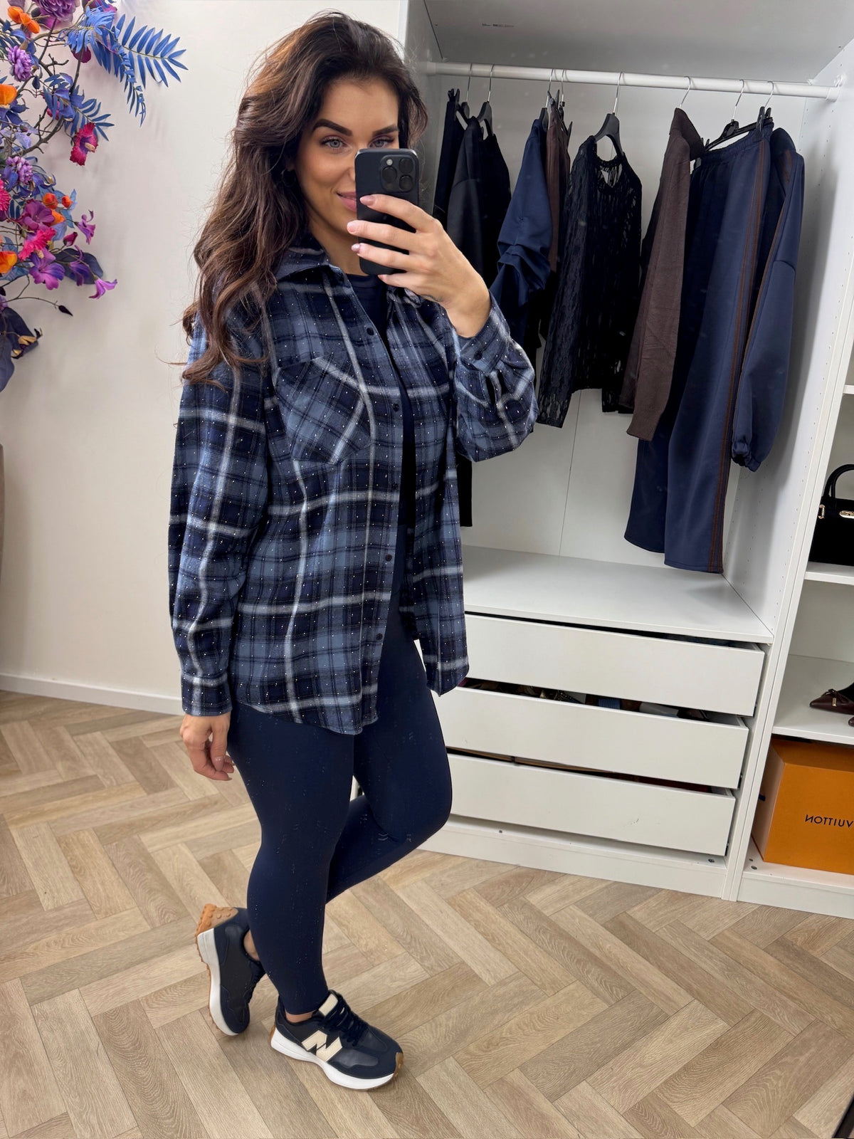 Ruit Blouse Flam Navy CY5707A