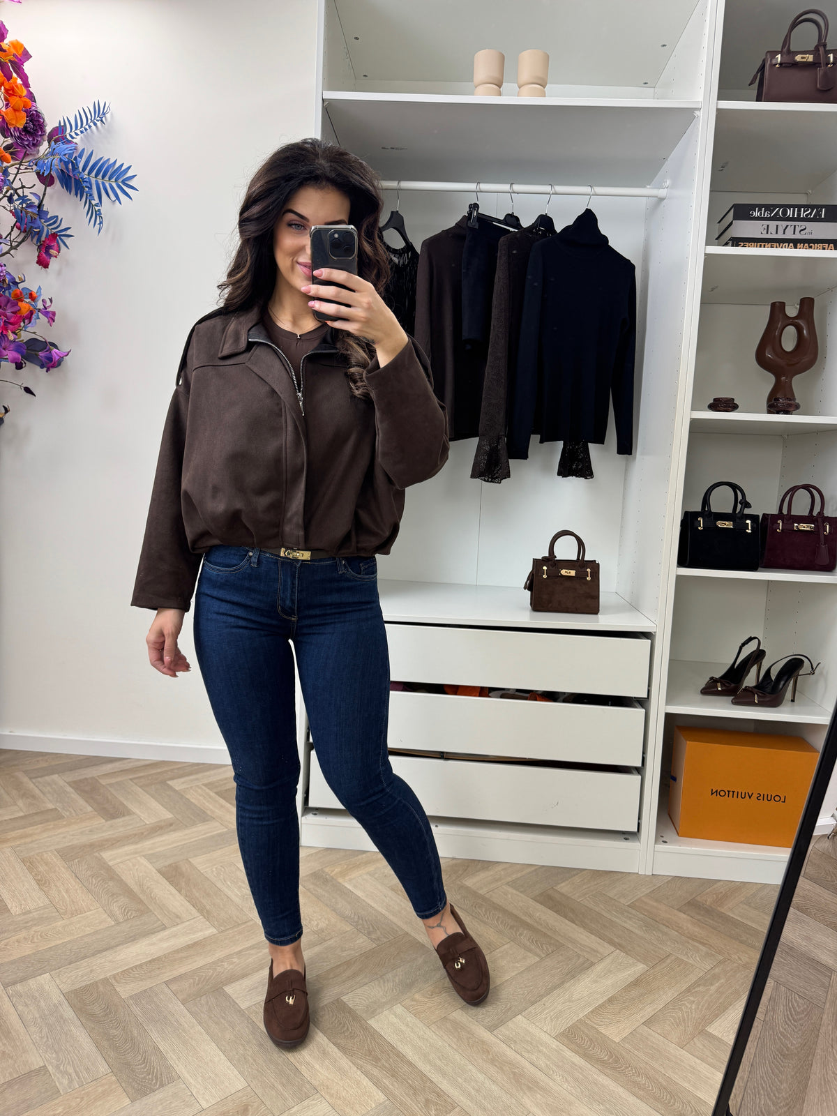 Suede Look Bomber Jacket Choco