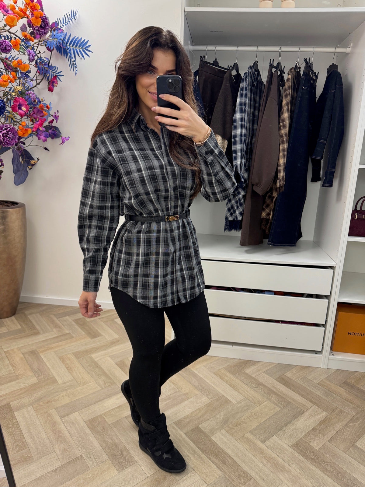 Ruit Blouse With Belt New Black  H70777