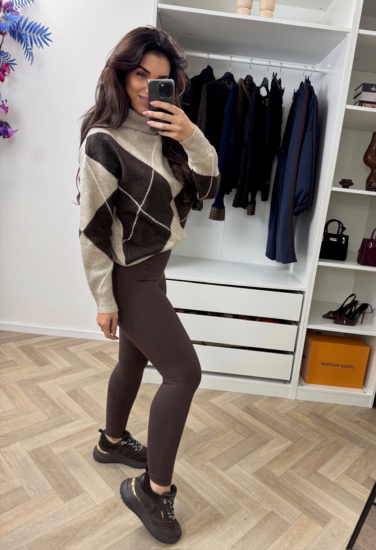 Trui Ruit Beige  52268