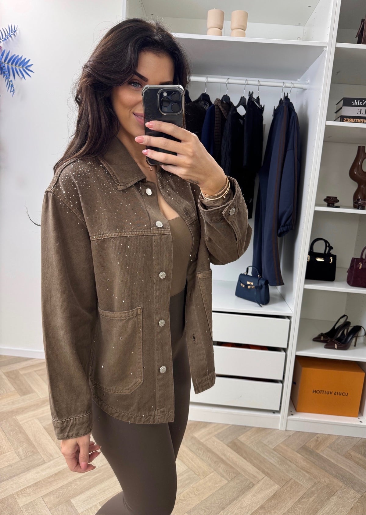 Denim Jacket Taupe Diamonds S715-40