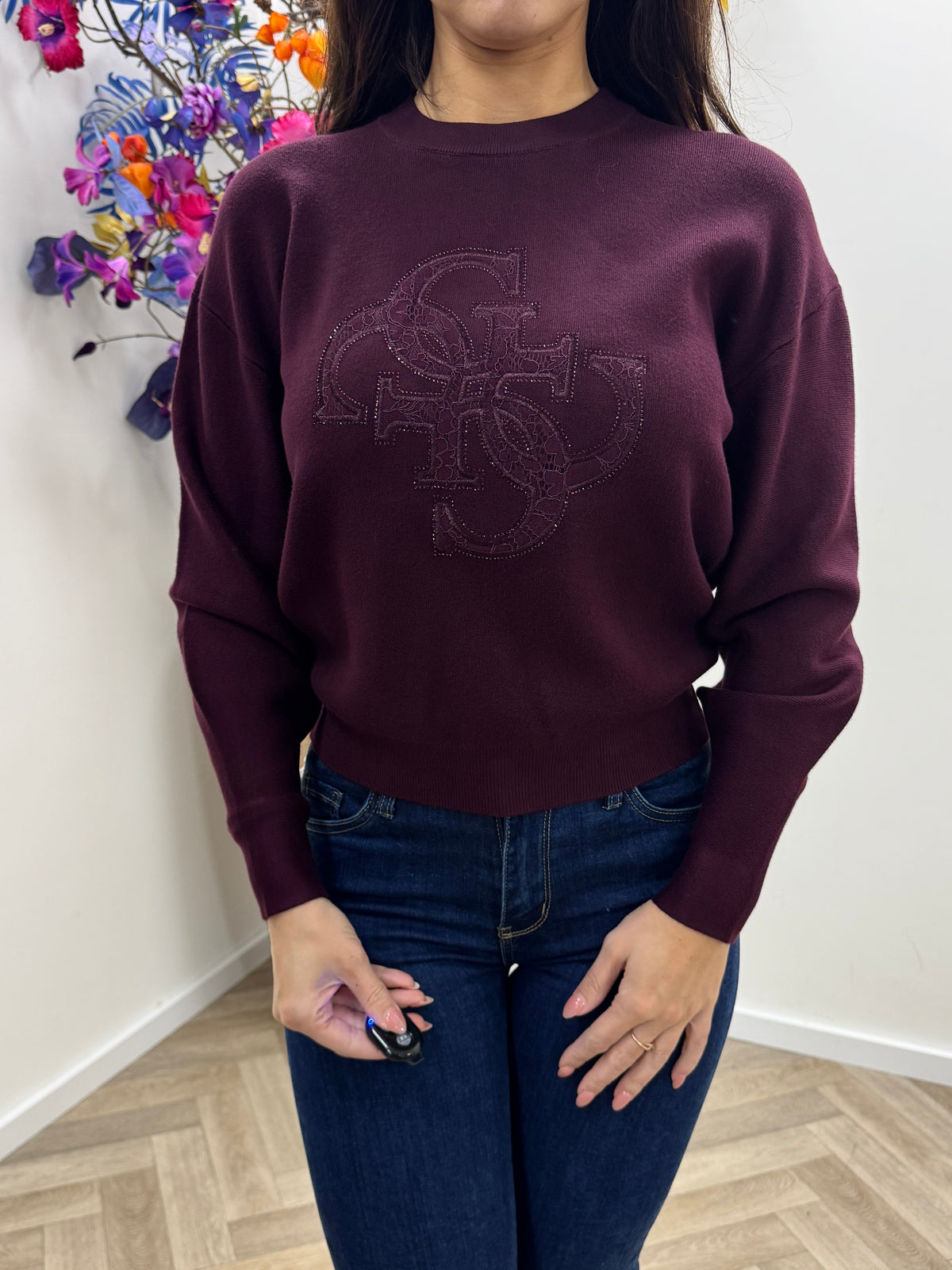 Sweater Evelyn Triangle Logo Plum Guess 1489