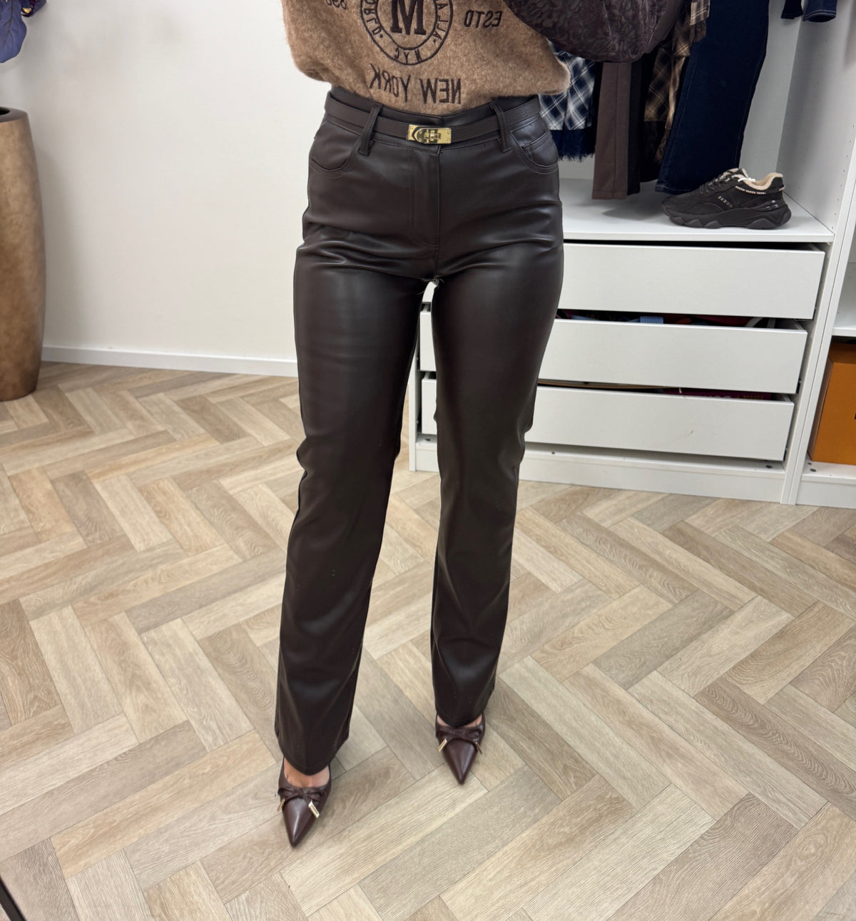 Leather Pants Straight Choco 6015C