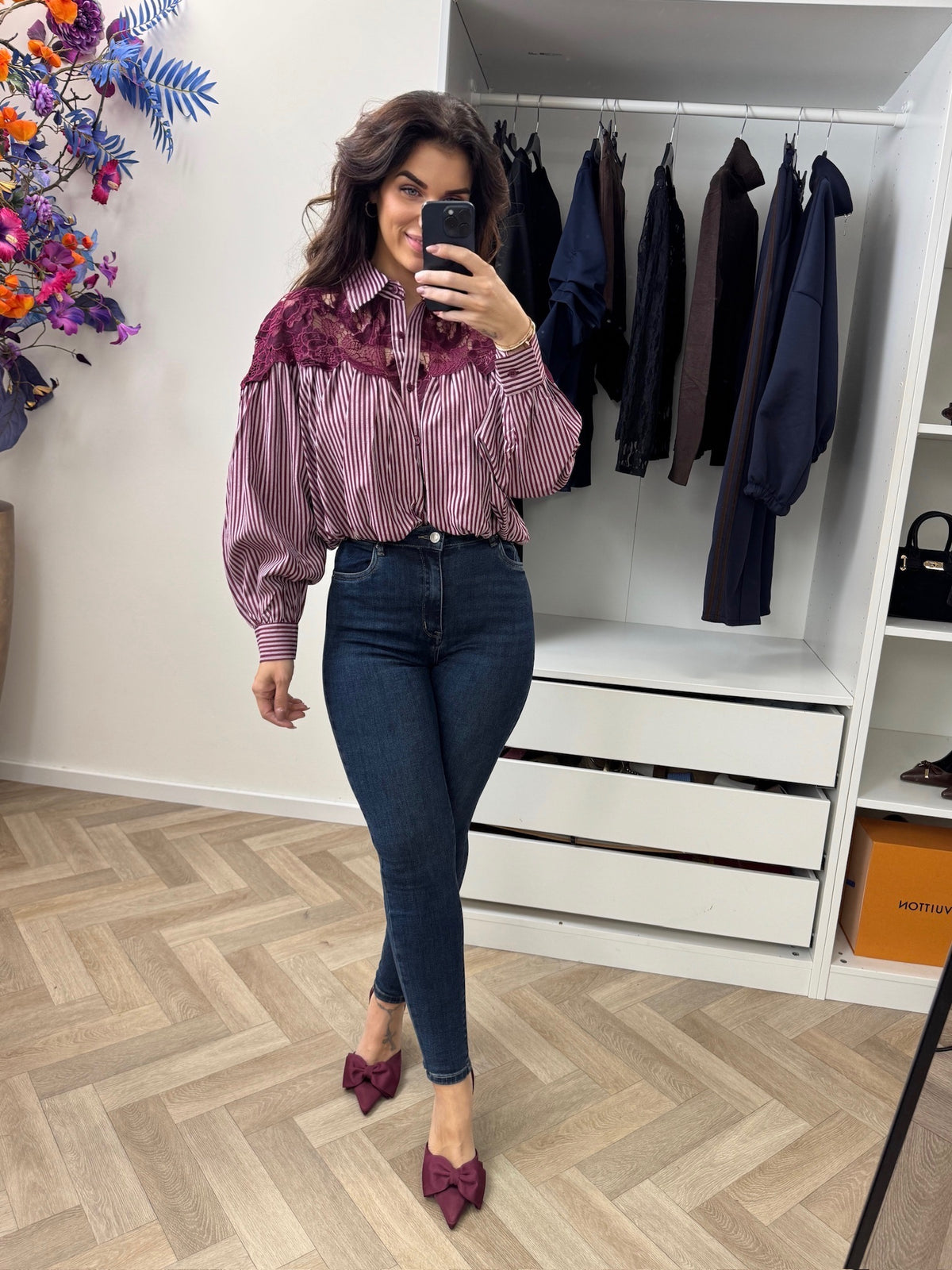 Blouse Stripes Cherry Wine 9918