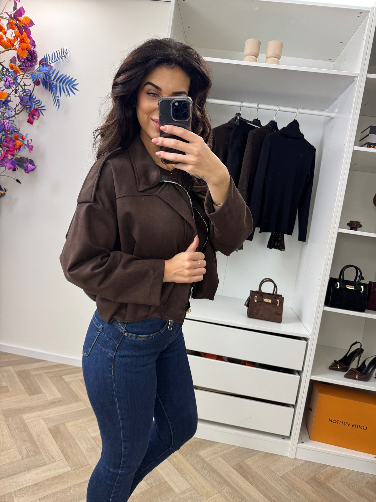 Suede Look Bomber Jacket Choco