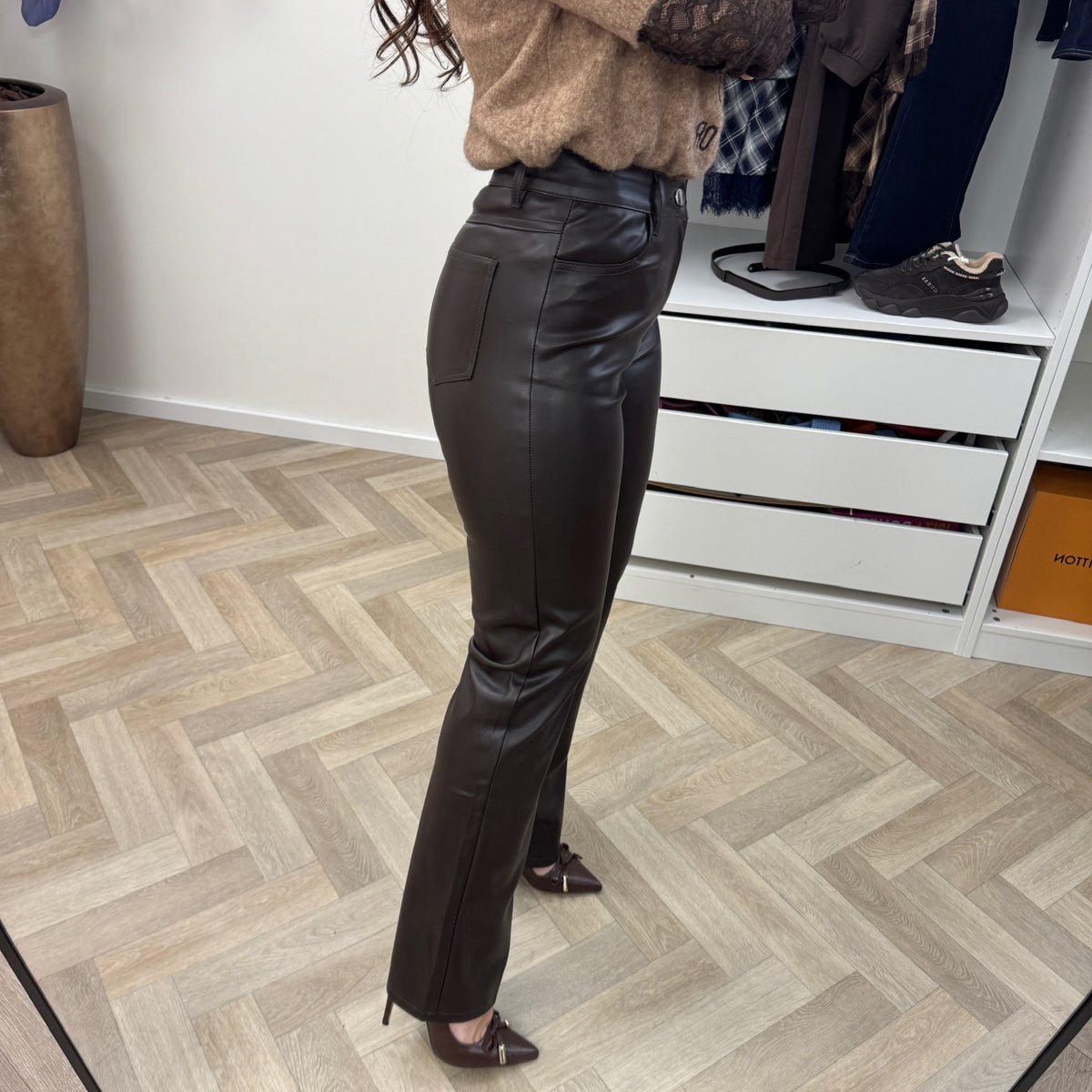 Leather Pants Straight Choco 6015C
