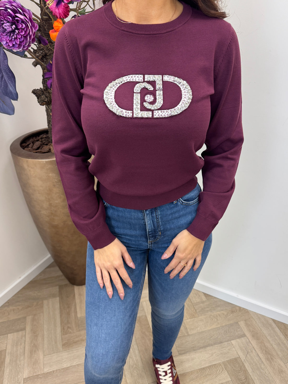 Sweater Round Logo Aubergine Monogram Stone Liu Jo 2002