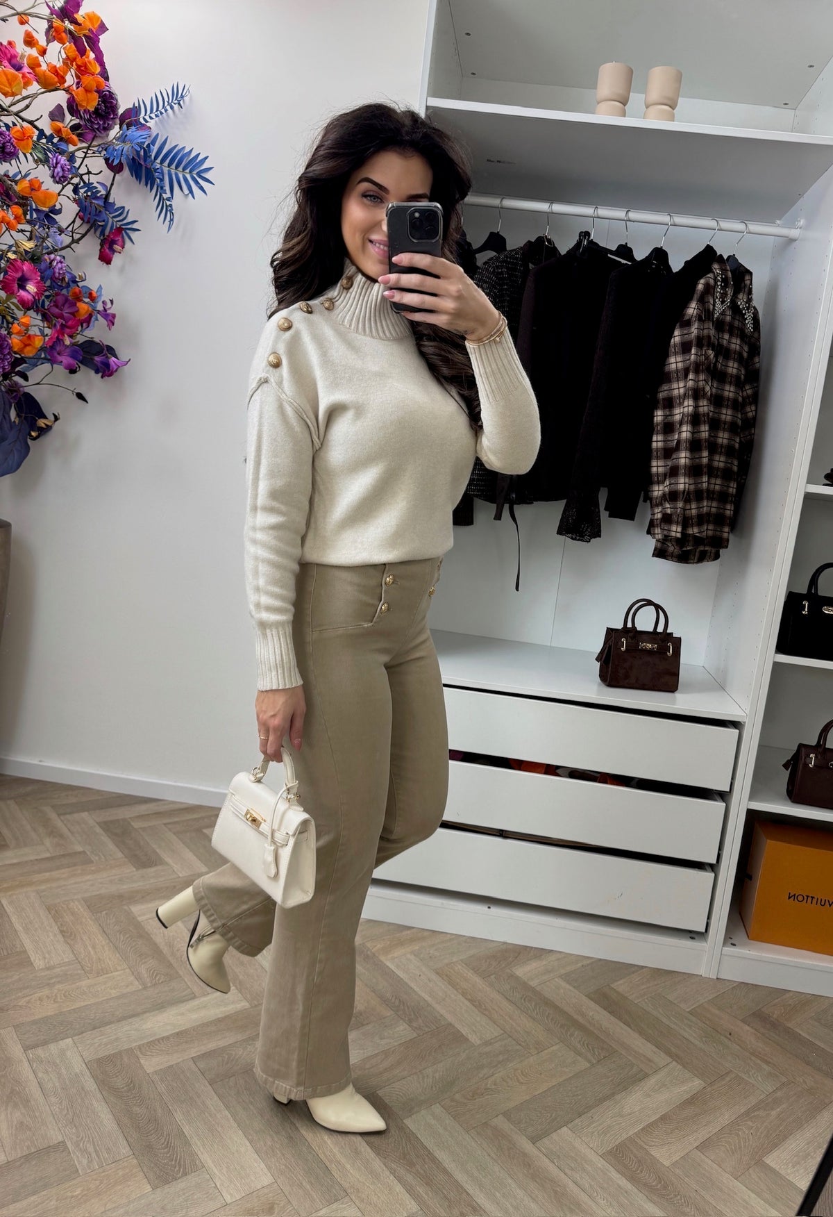 Trui Gold Button  Beige 58016