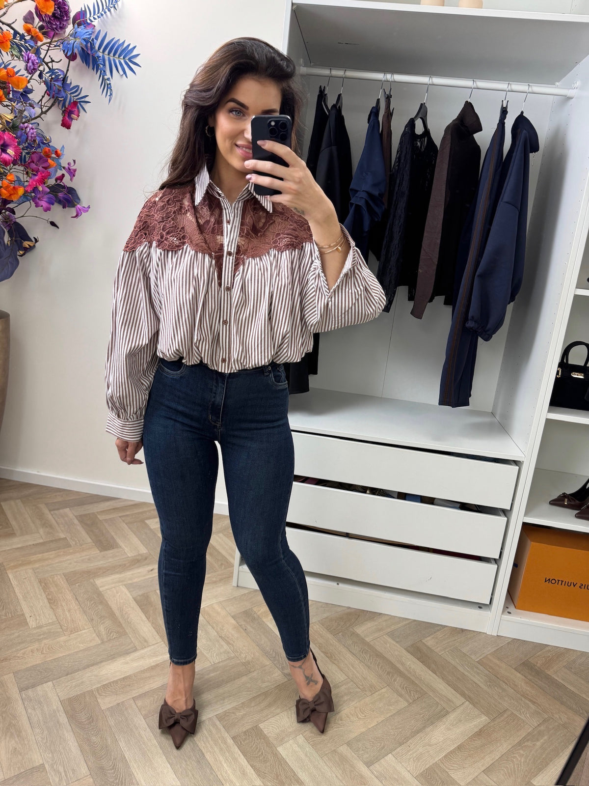 Blouse Stripes Cherry Choco 9918