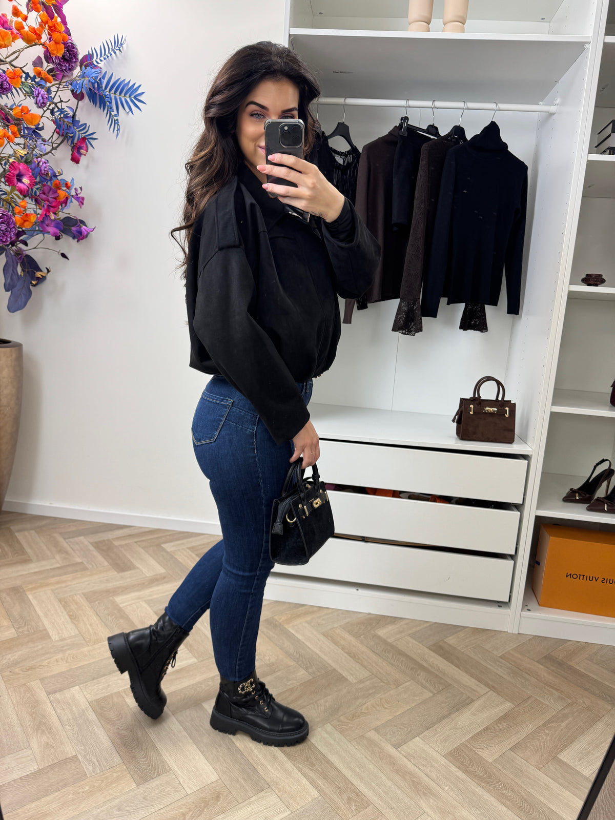 Suede Look Bomber Jacket Black