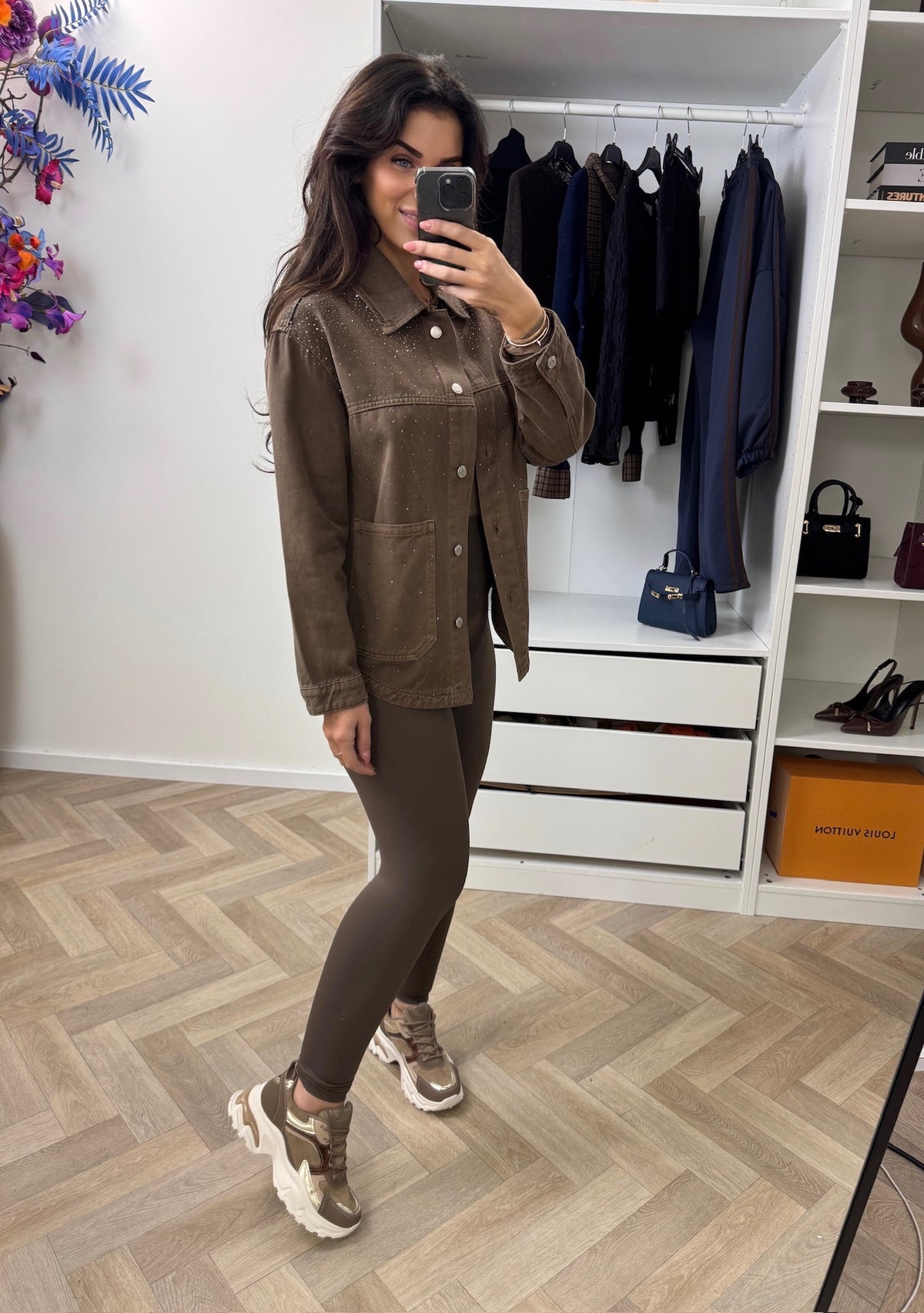 Denim Jacket Taupe Diamonds S715-40