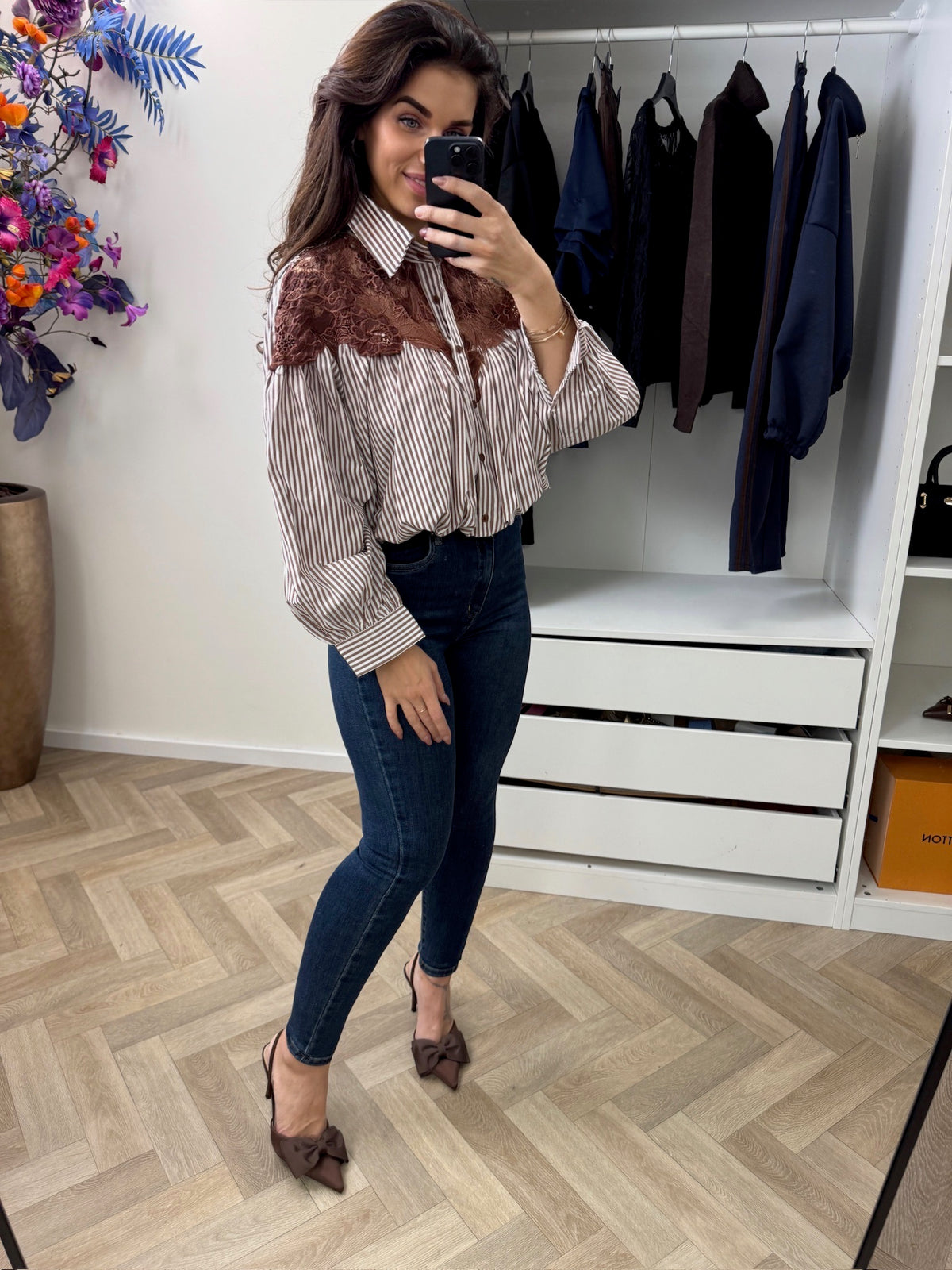 Blouse Stripes Cherry Choco 9918