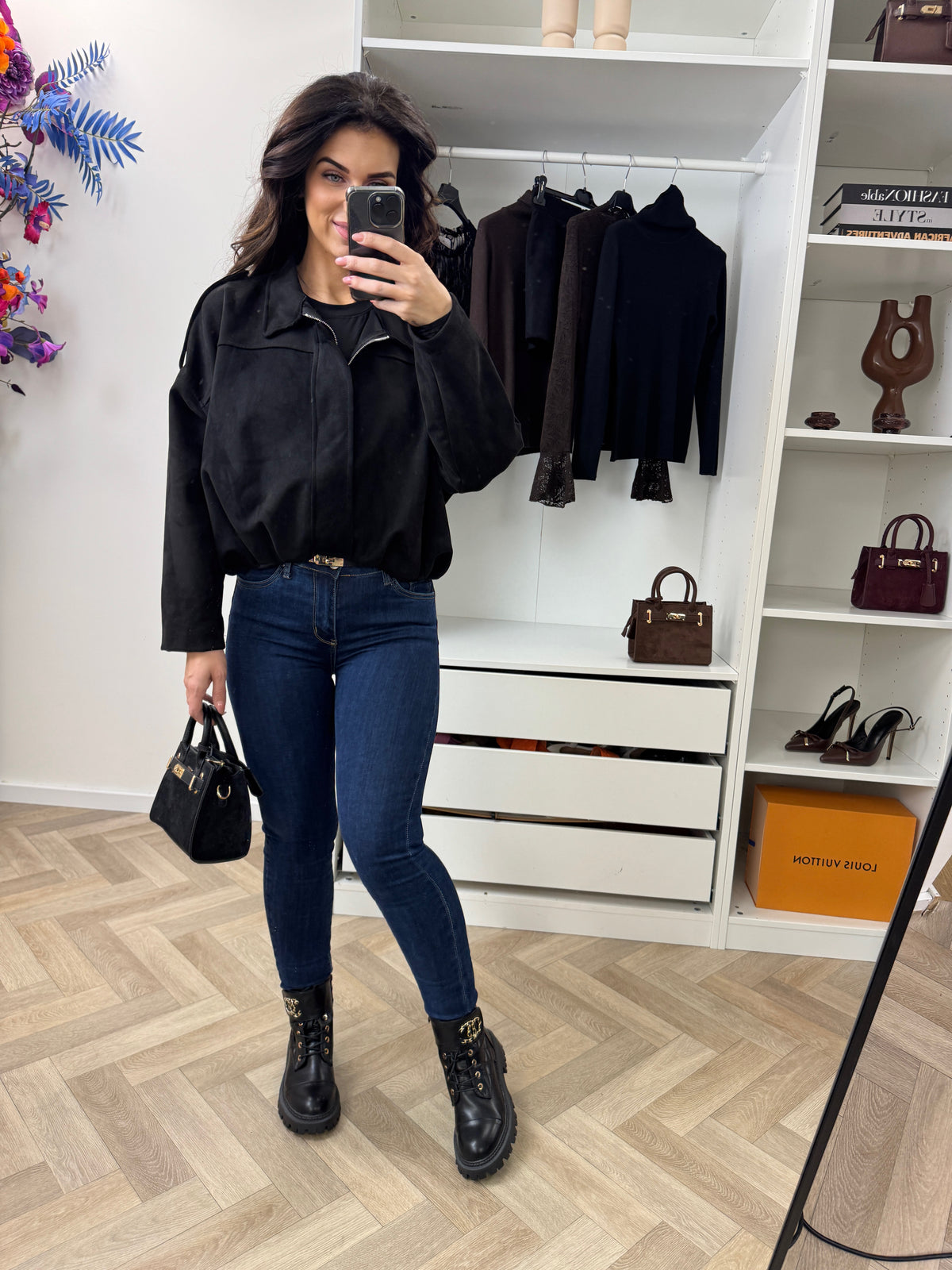 Suede Look Bomber Jacket Black