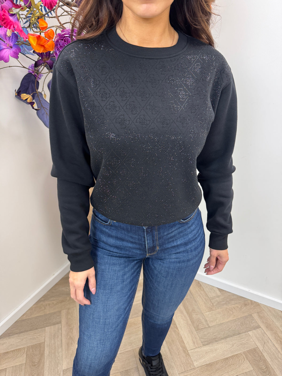 Sweater Allover Crystals Black Guess 1456
