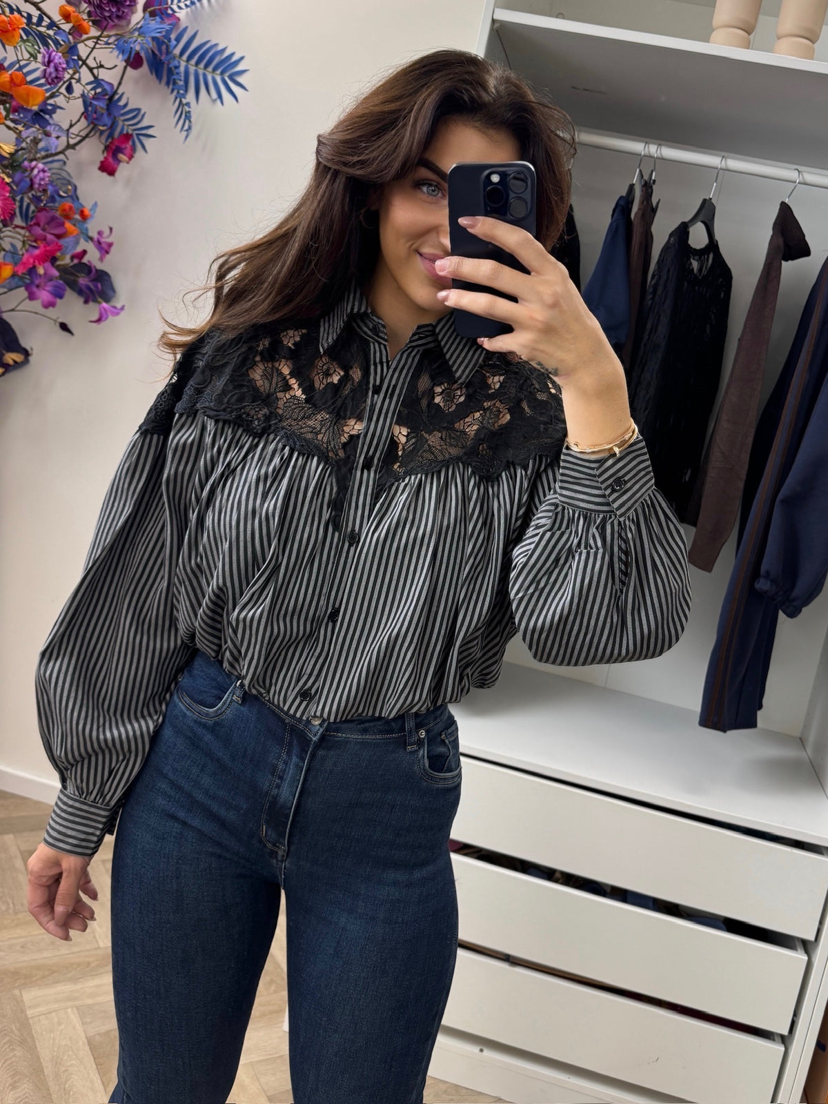 Blouse Stripes Cherry Black  9918