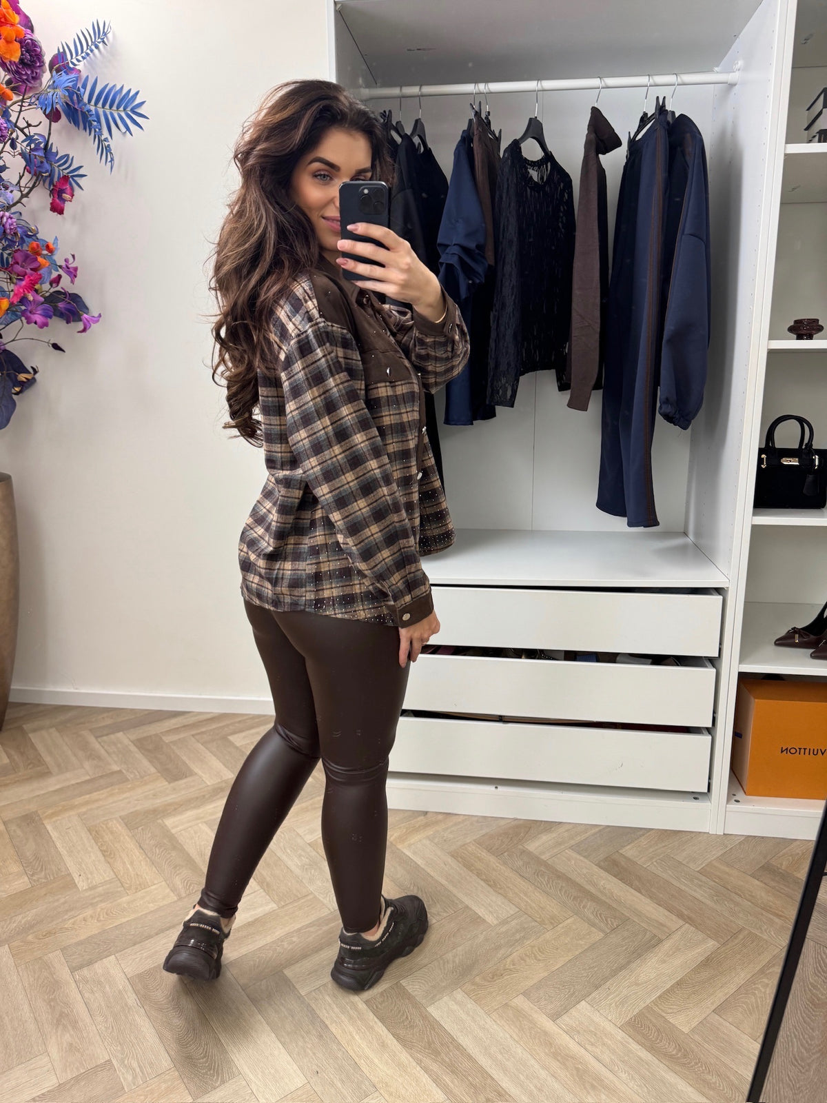 Blouse Diamonds Suede Ruit Choco 5030