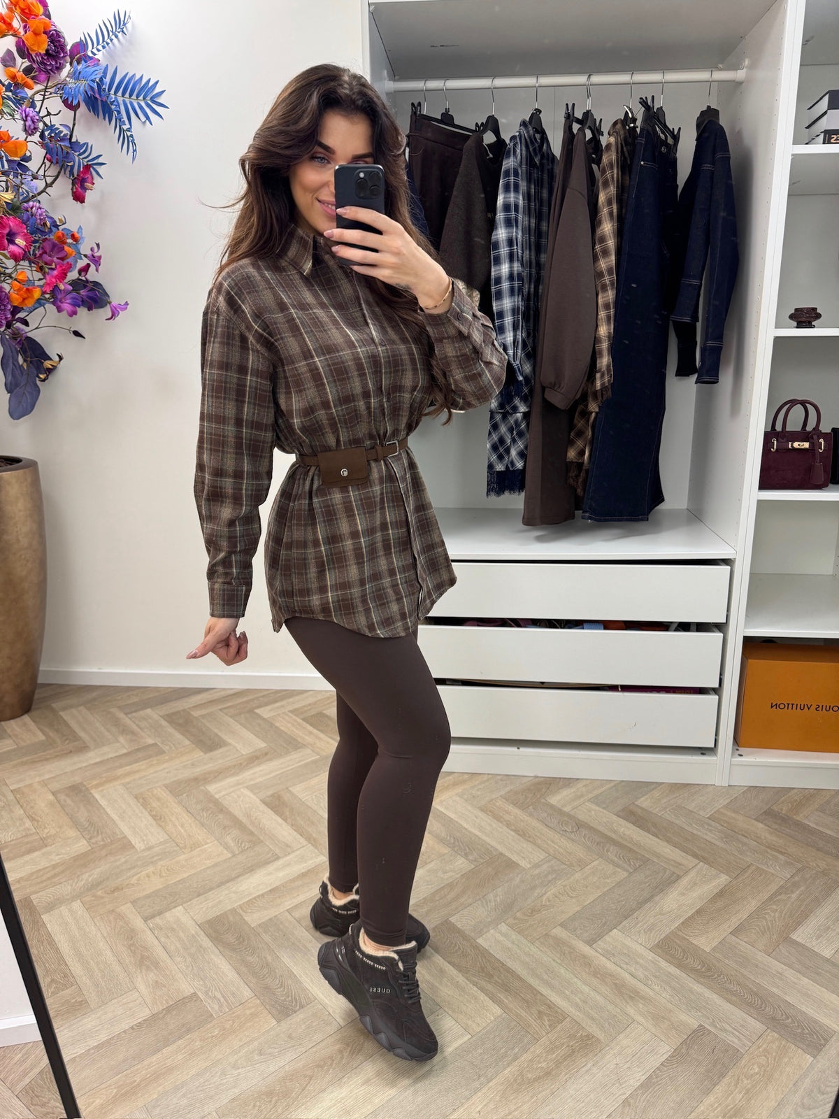 Ruit Blouse With Belt New Choco H70777