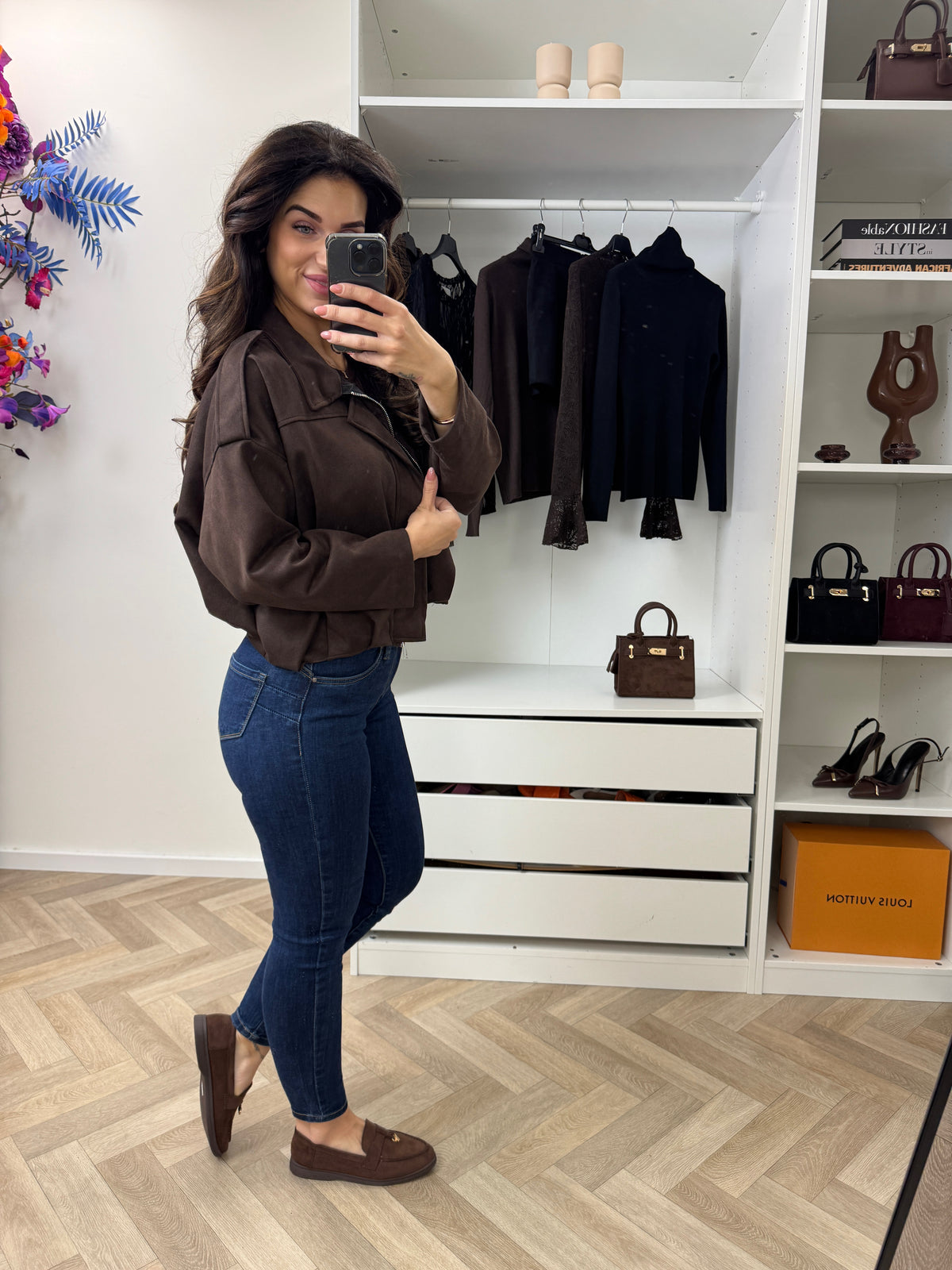 Suede Look Bomber Jacket Choco