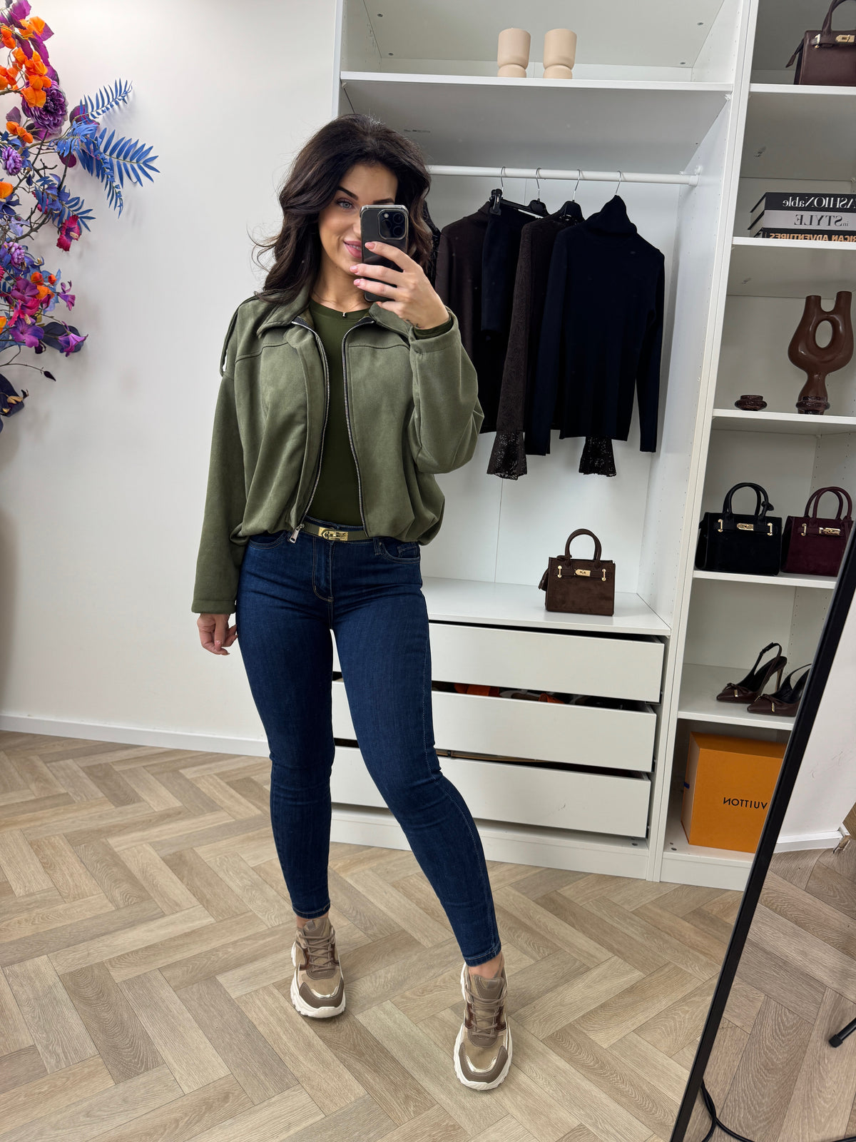 Suede Look Bomber Jacket Army
